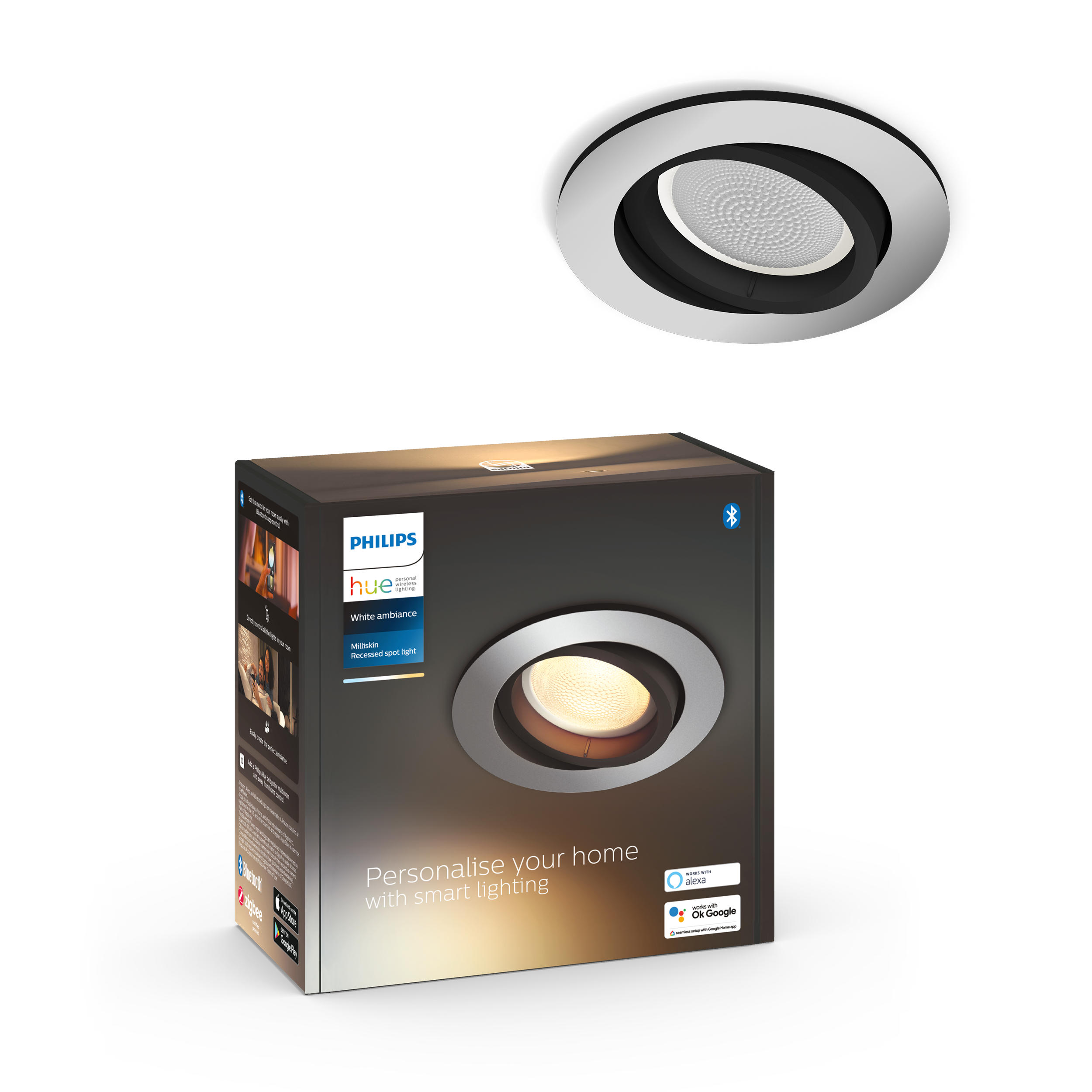 Philips Hue Milliskin Recessed Spotlight Round - Aluminium - Smart Home 929003810801