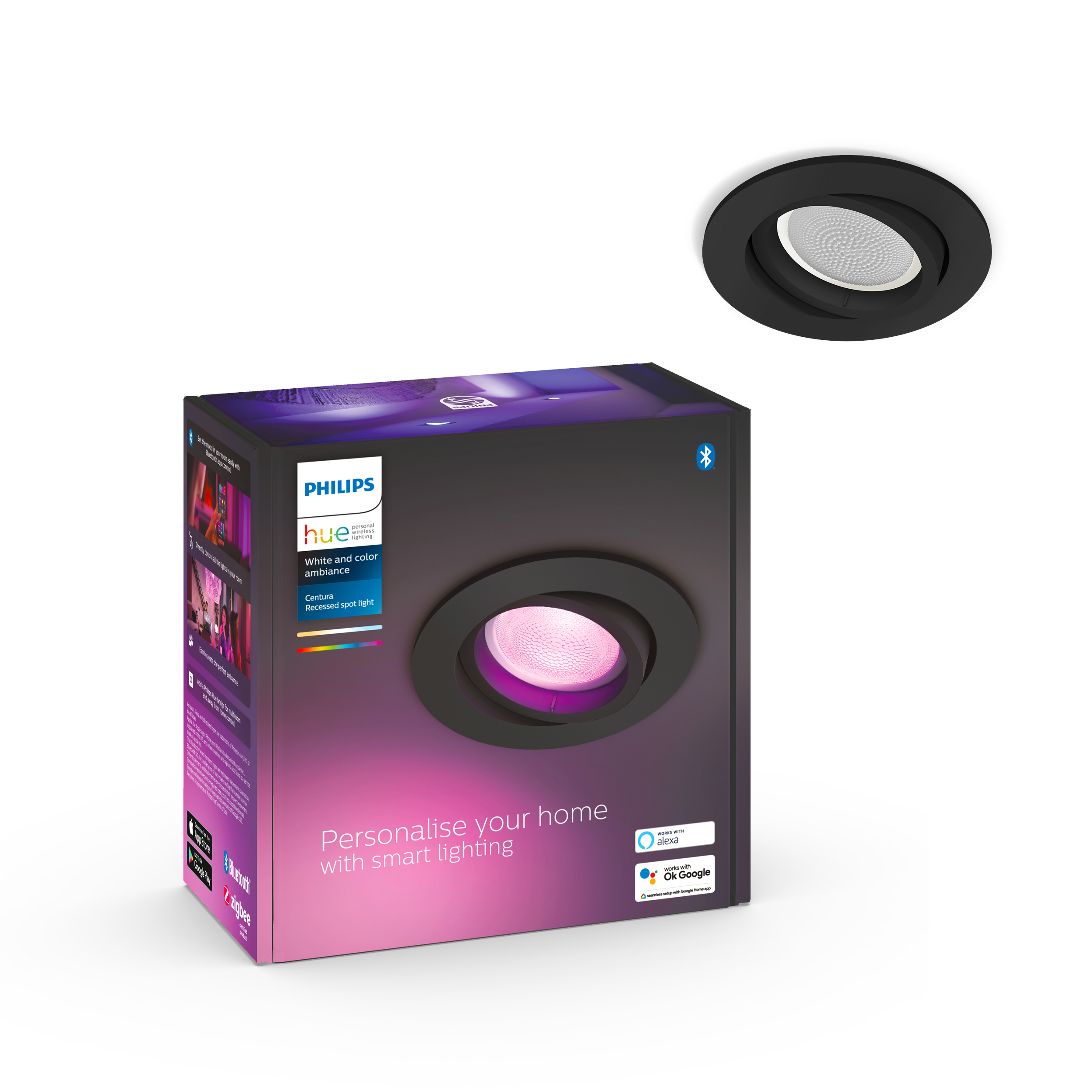 Philips Hue Centura Recessed Spotlight Round - Black - Smart Home
