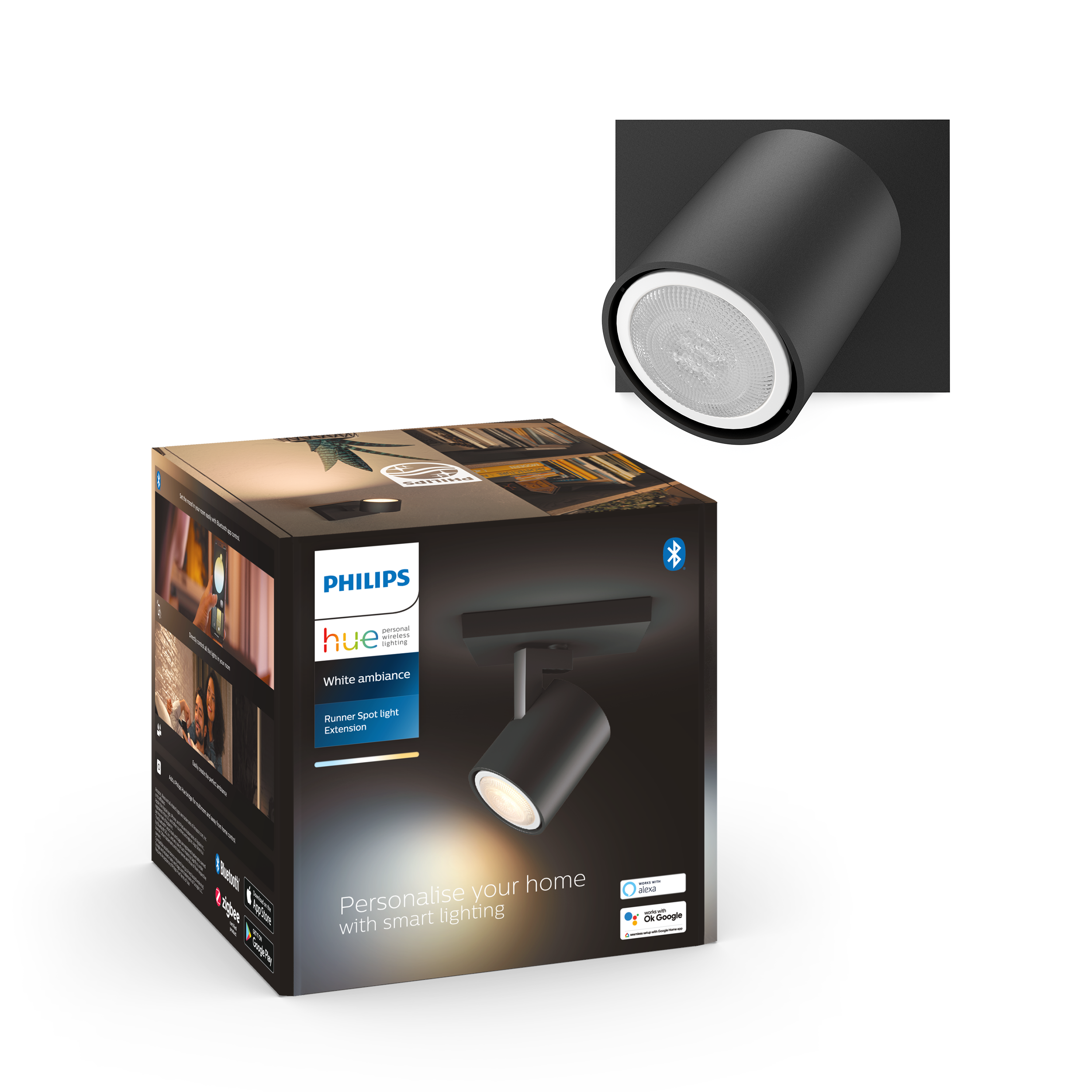 Philips Hue Runner Single Spotlight - Black - No Dimmer Switch - Smart Home 929003812201