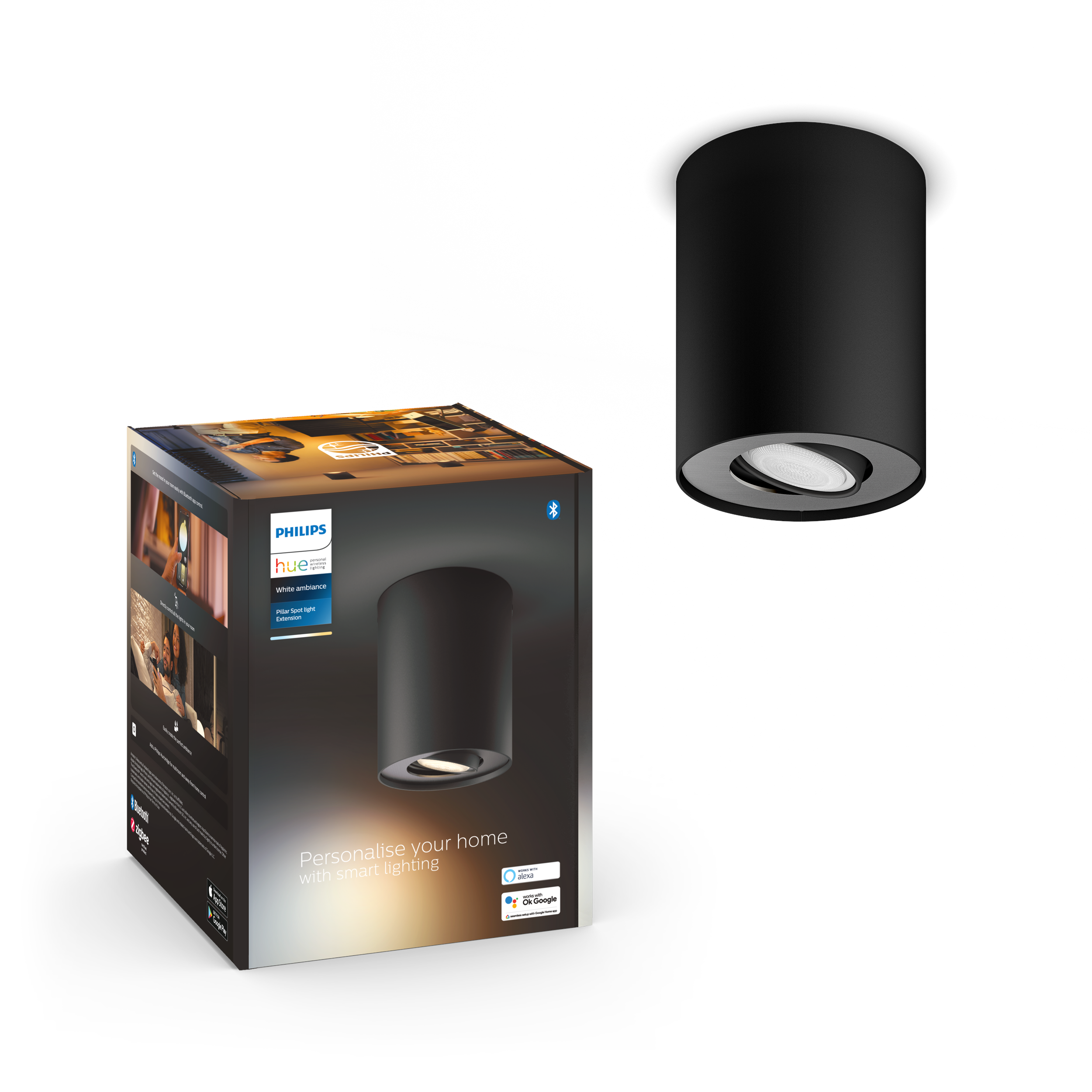 Philips Hue Pillar Single Spotlight - Black - No Dimmer Switch - Smart Home 929003811201