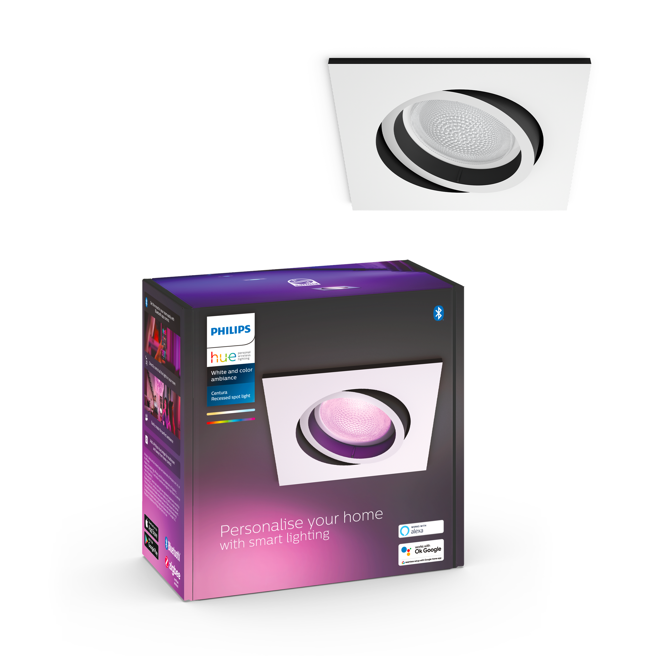 Philips Hue Centura Recessed Spotlight Square - White - Smart Home 929003809901