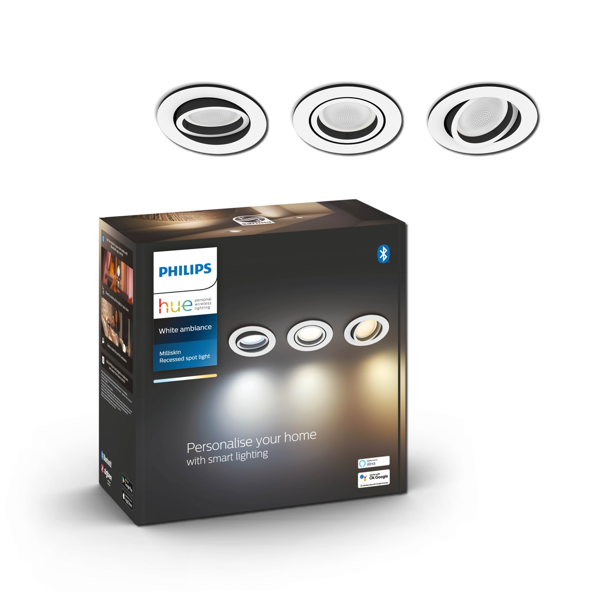 Philips Hue Milliskin Recessed Spotlight 3-pack — White Ambiance - Smart Home 929003811101