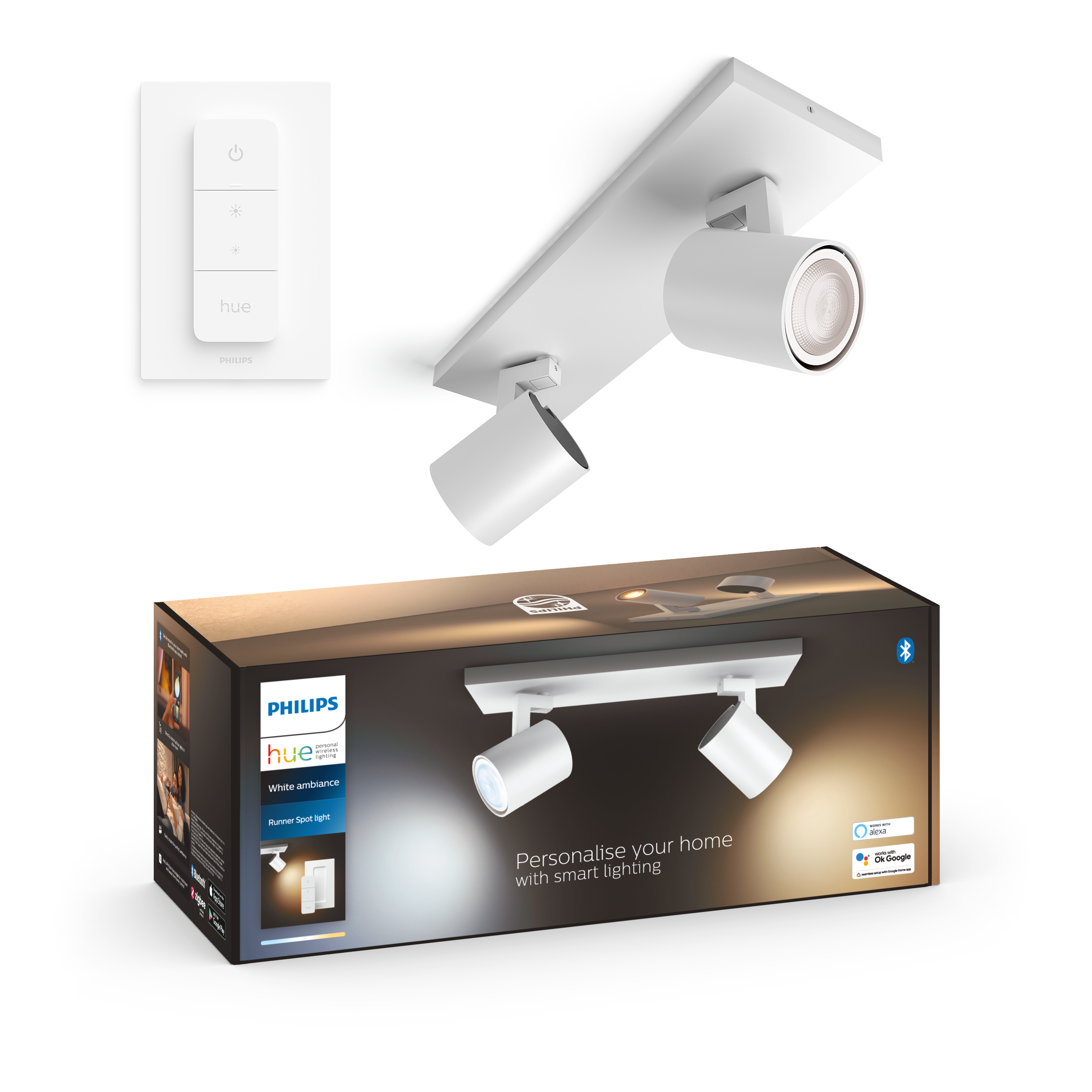 Philips Hue Runner Double Spotlight - White - With Dimmer Switch - Smart Home