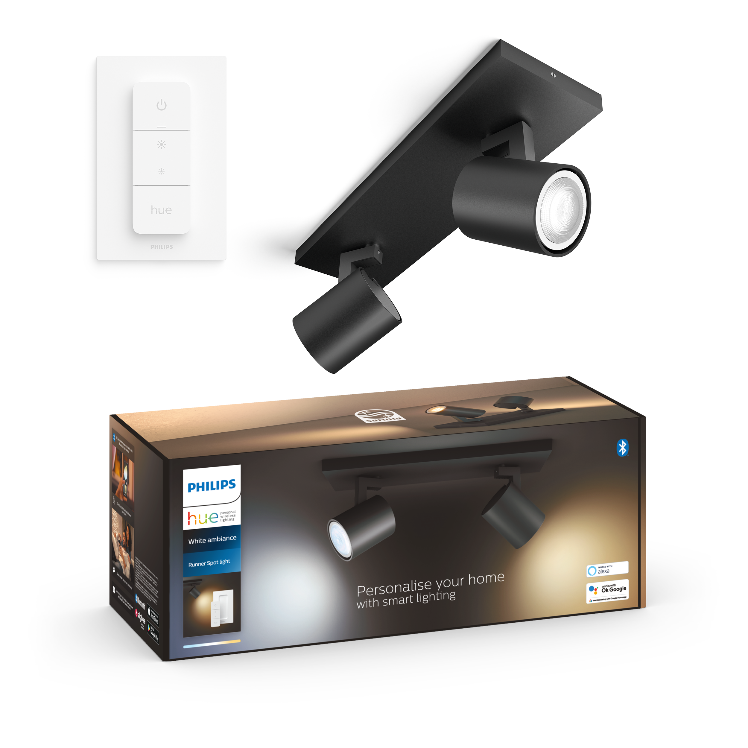 Philips Hue Runner Double Spotlight - Black - With Dimmer Switch - Smart Home 929003811801