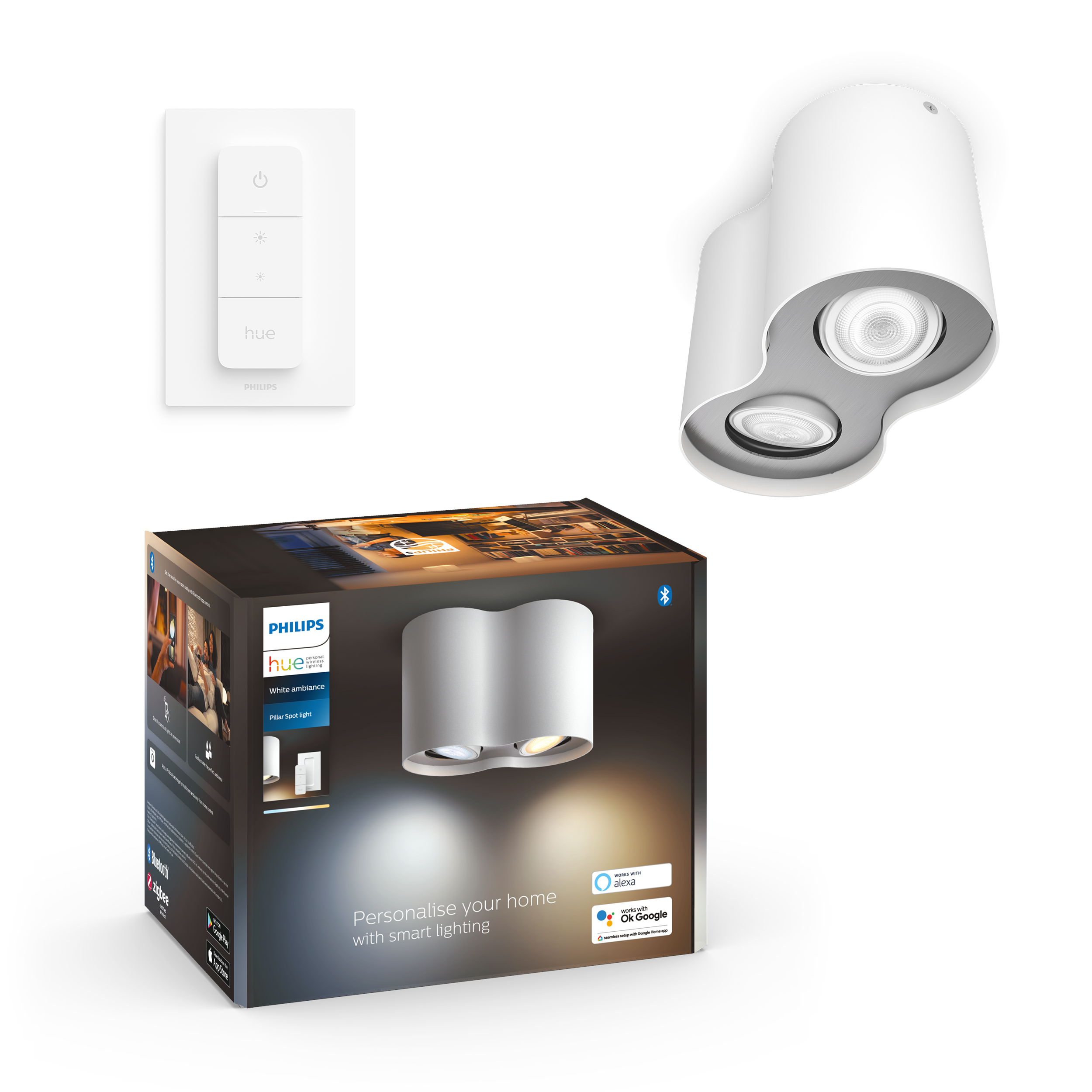 Philips Hue Pillar Double Spotlight - White - With Dimmer Switch - Smart Home