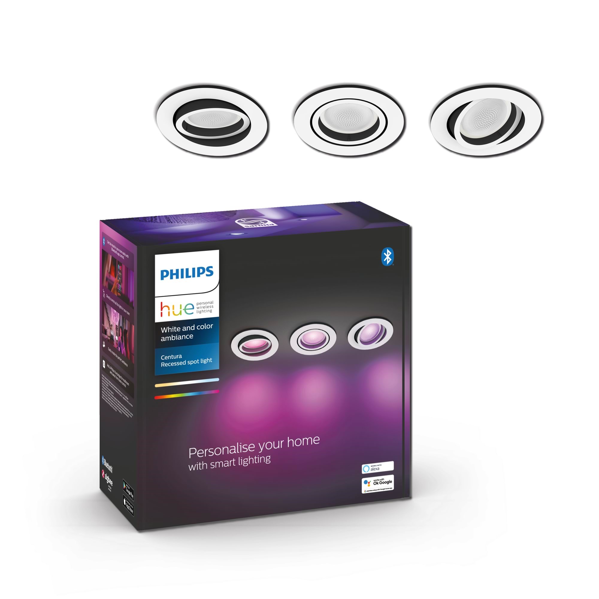 Philips Hue Centura Einbauspot 3er-pack (Weiß) - Smart Home 929003809701