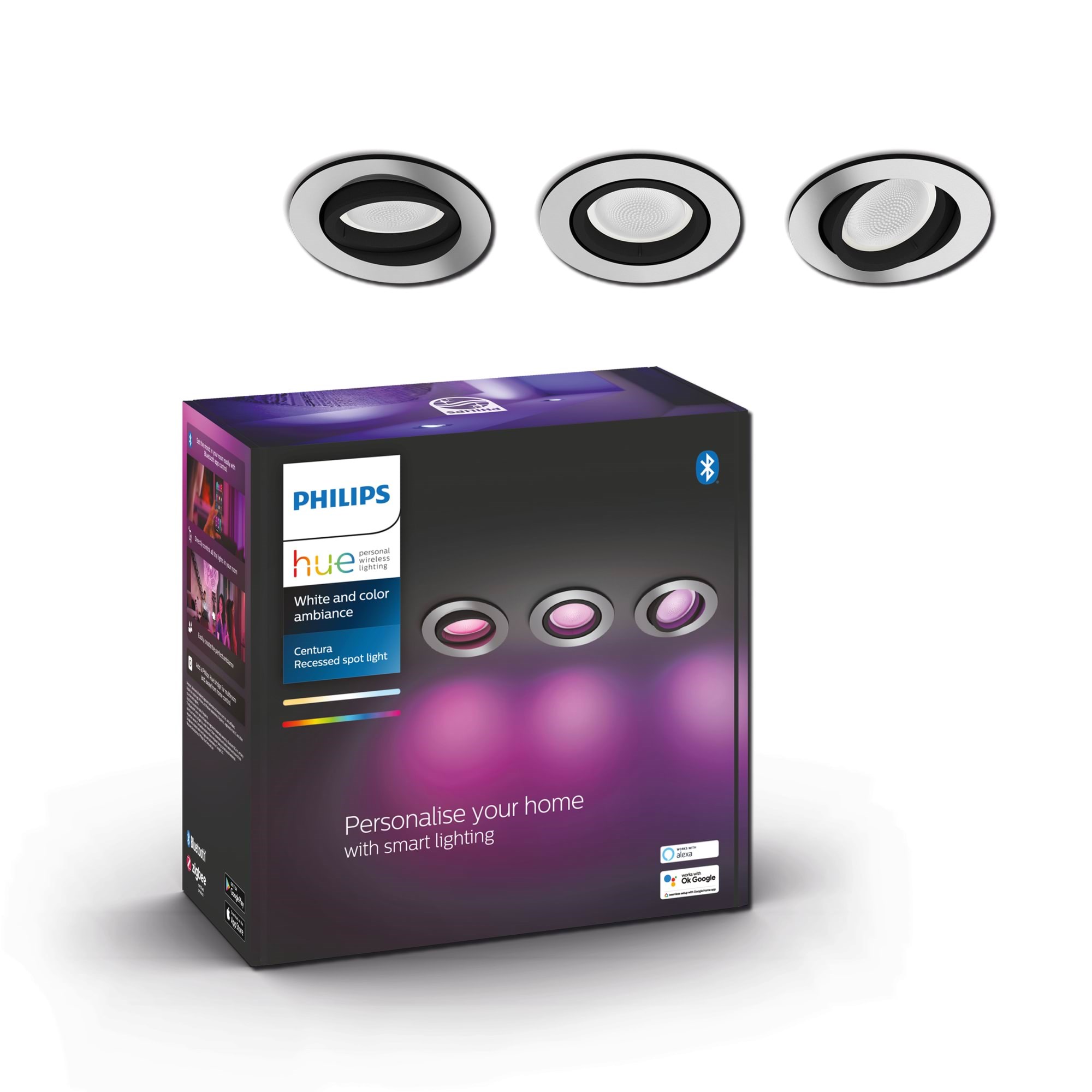 Philips Hue Centura Recessed Spotlight Round - Aluminium - 3-pack - Smart Home 929003809301