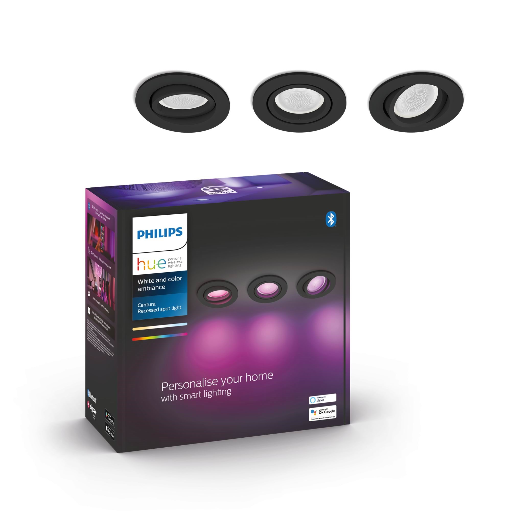 Philips Hue Centura Recessed Spotlight Round - Black - 3-pack - Smart Home