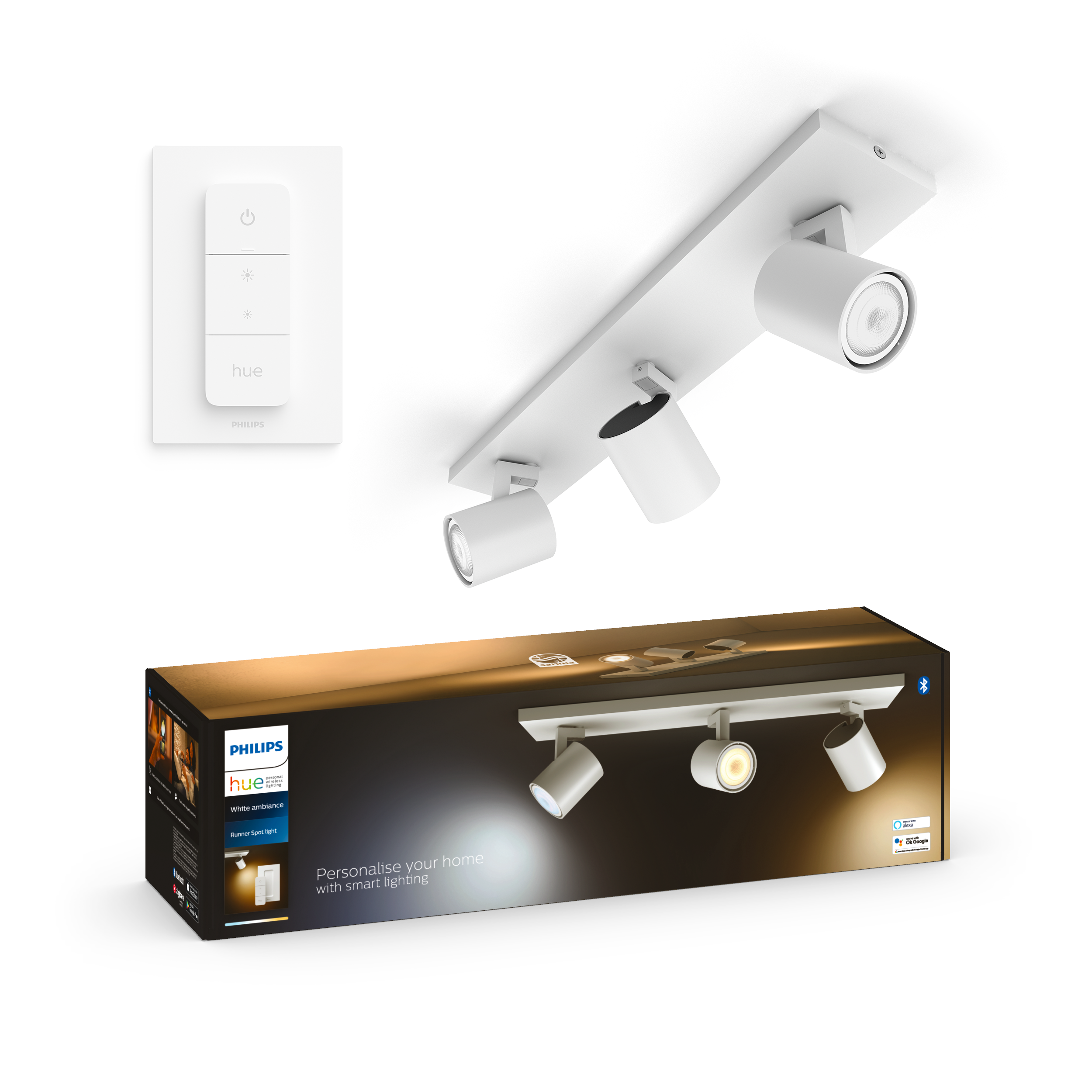 Philips Hue Runner Tripple Spotlight - White - With Dimmer Switch - Smart Home