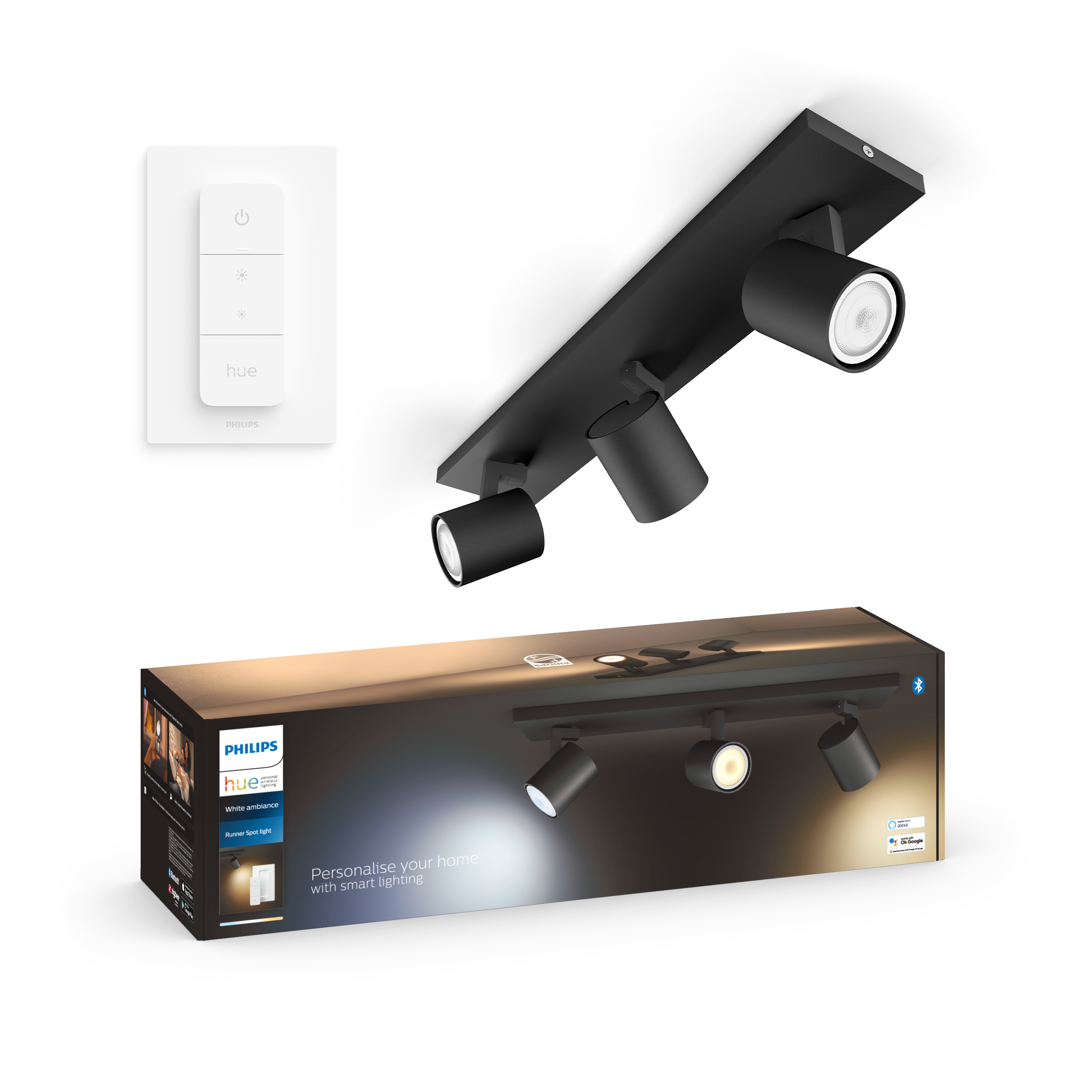Philips Hue Runner Tripple Spotlight - Black - With Dimmer Switch - Smart Home 929003811901