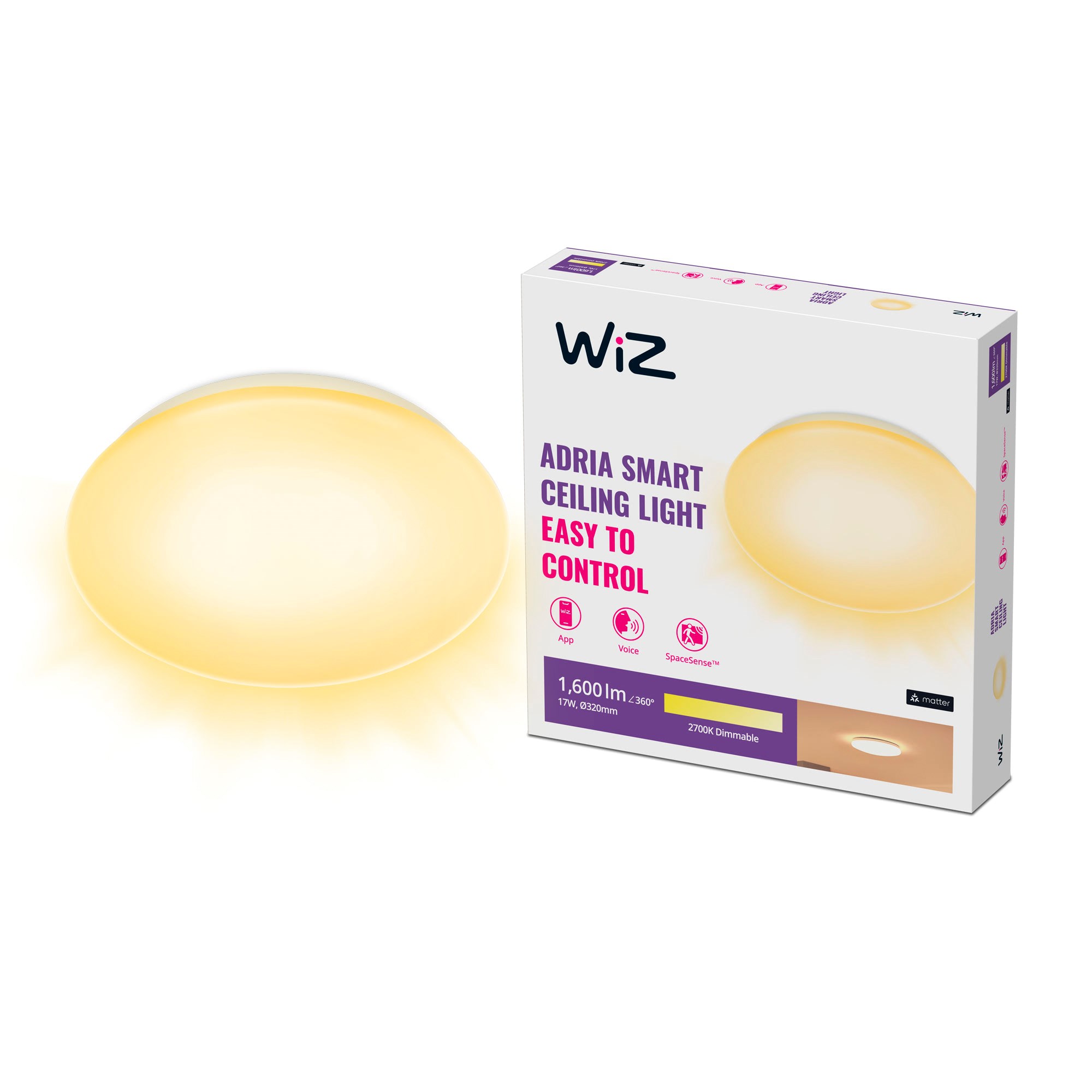 Wiz Adria Smart Ceiling Light 17w 2700k Tunable White & Dimmable - Smart Home