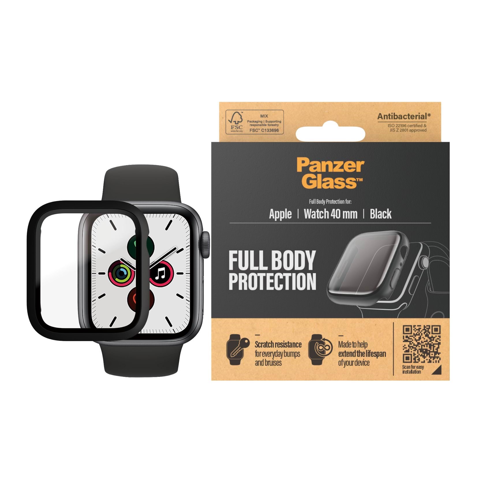 Panzerglass Screen Protector Full Body Apple Watch Series 4 | 5 | 6 | SE 40mm | Black - Smartwatch Accessories
