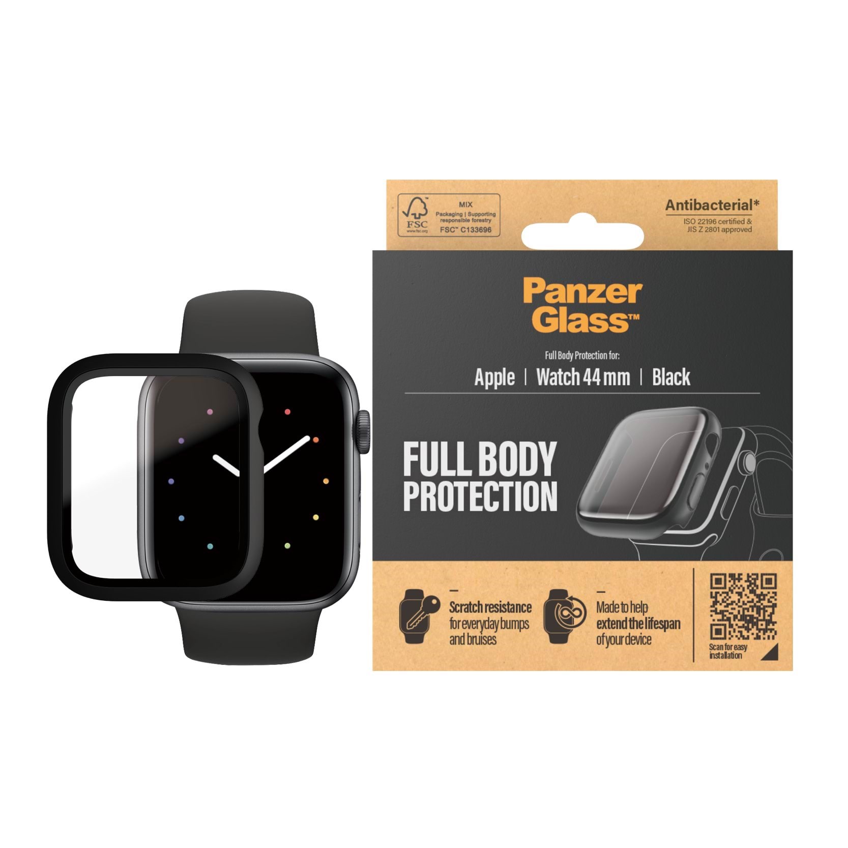 Panzerglass Screen Protector Full Body Apple Watch 4 | 5 | 6 | SE 44mm | Black - Smartwatch Accessories