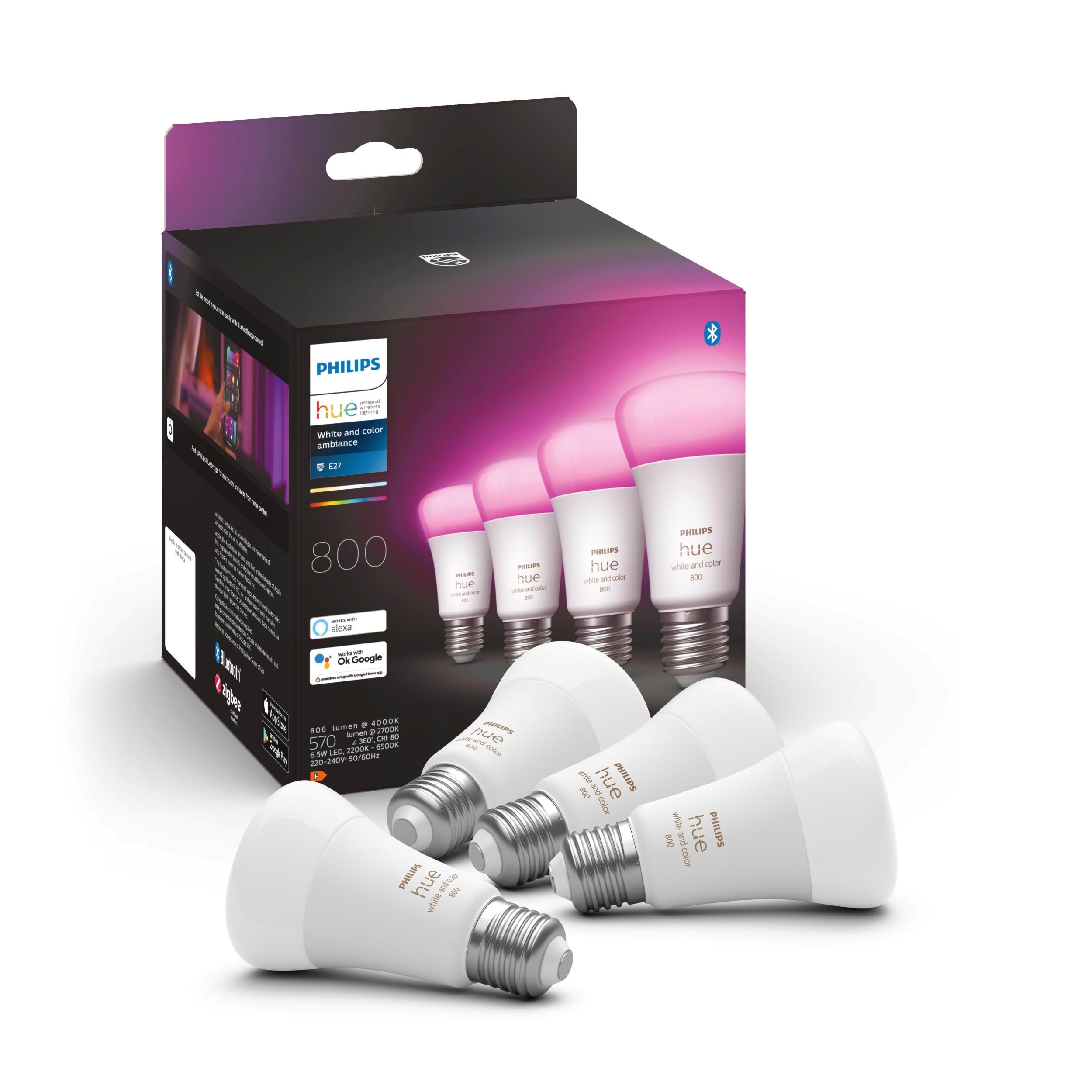 Philips Hue Color A60 E27 806 Lumen, 4er-pack - Smart Home 929002489604