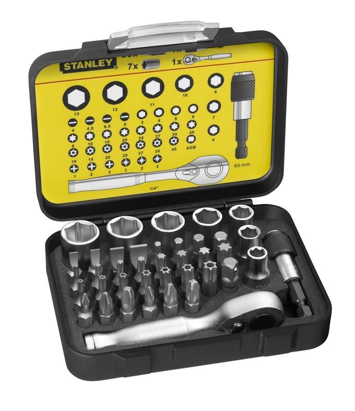 Stanley Set Of 39 1/4" Drive Bits (25mm) + 1 Magnetic Bit Holder With Lock Ring - Haus Garten