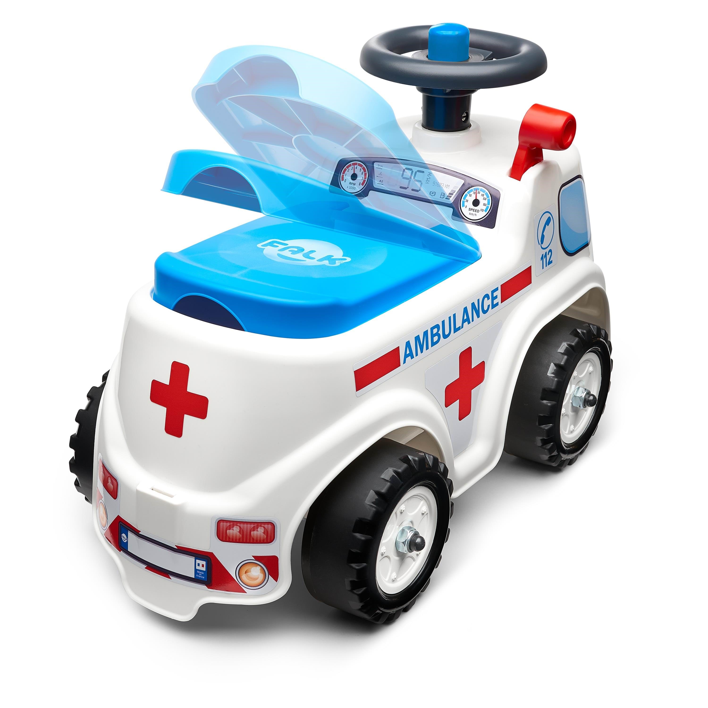 Falk Ambulance Ride-on With Storage Steering Wheel And Horn - Rutscherautos Und Laufraeder