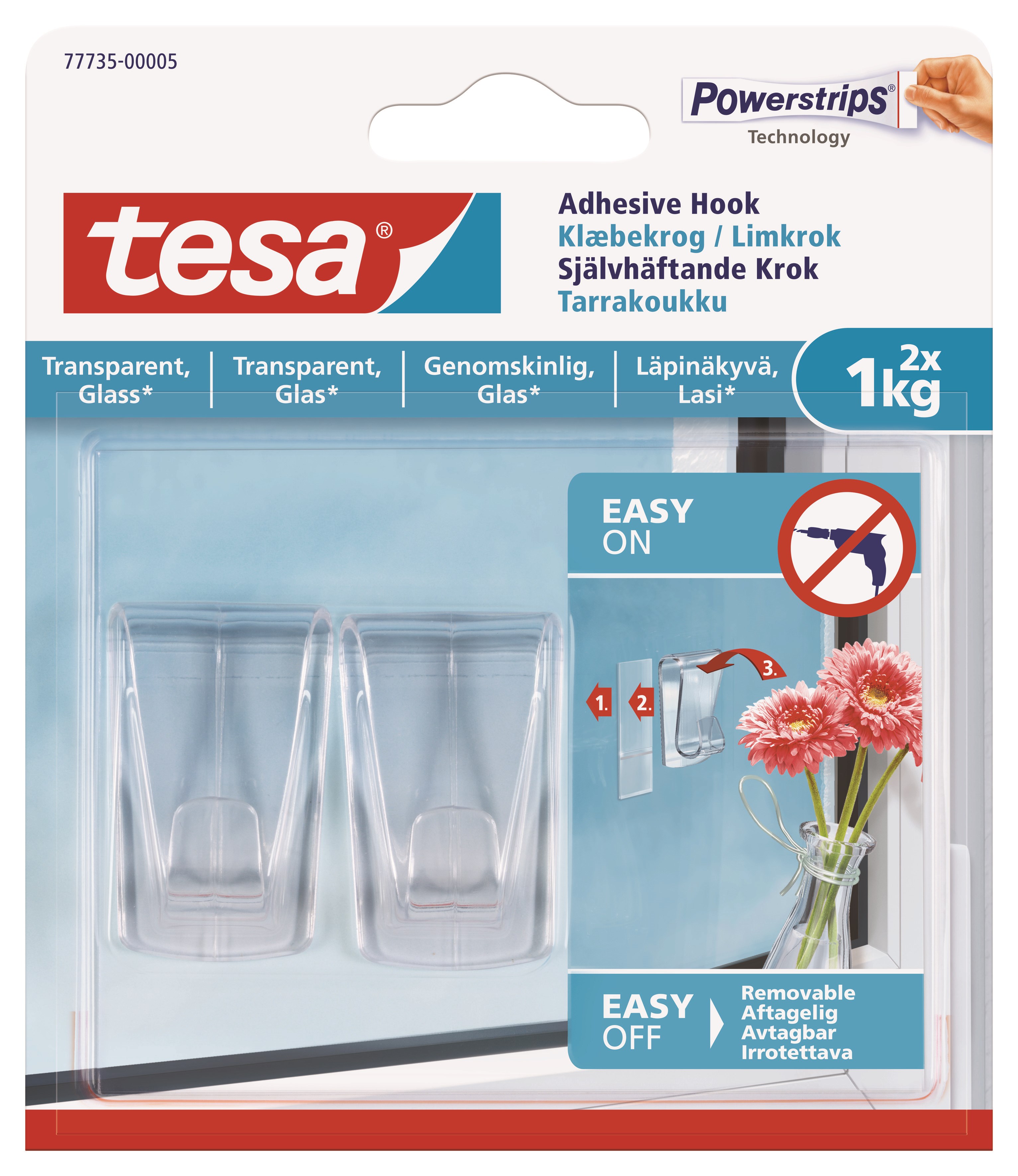 Tesa Powerstrips Haken 1kg Transparente Klebehaken - Kleiderbuegel Und Haken 77735-00005-00