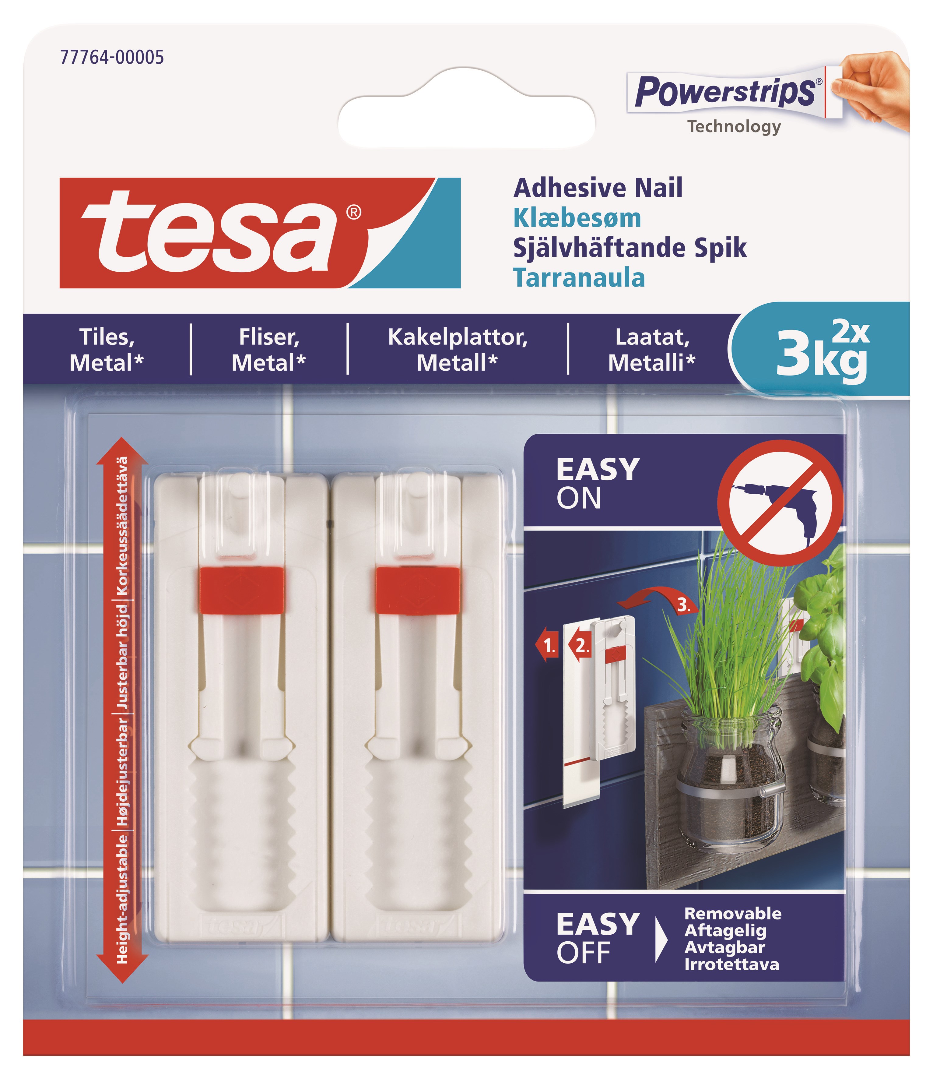 Tesa Adhesive Nail Adjustable 3kg Tiles - Kleiderbuegel Und Haken 77764-00005-00