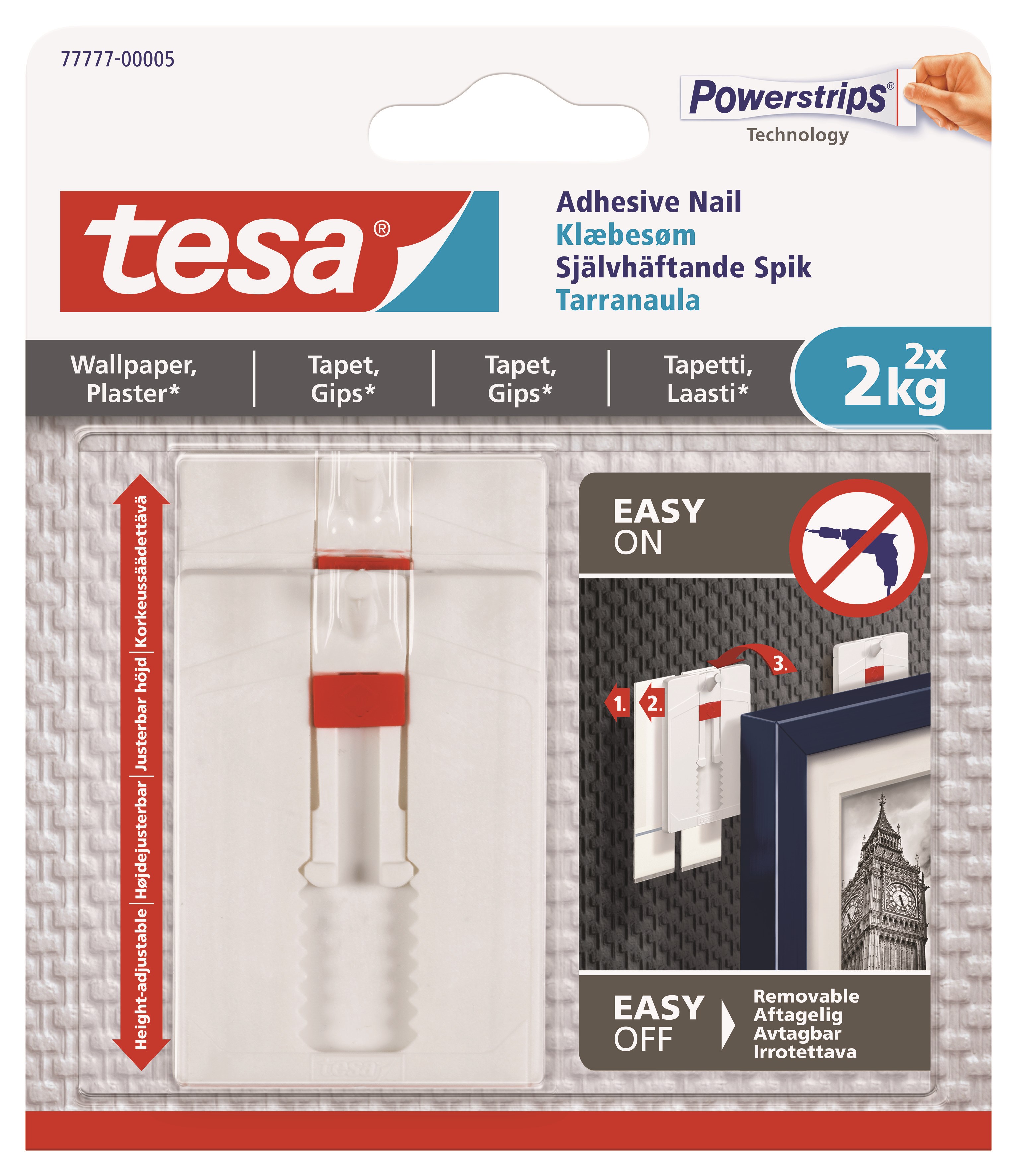 Tesa Adhesive Nail Adjustable 2kg Wallpaper - Kleiderbuegel Und Haken