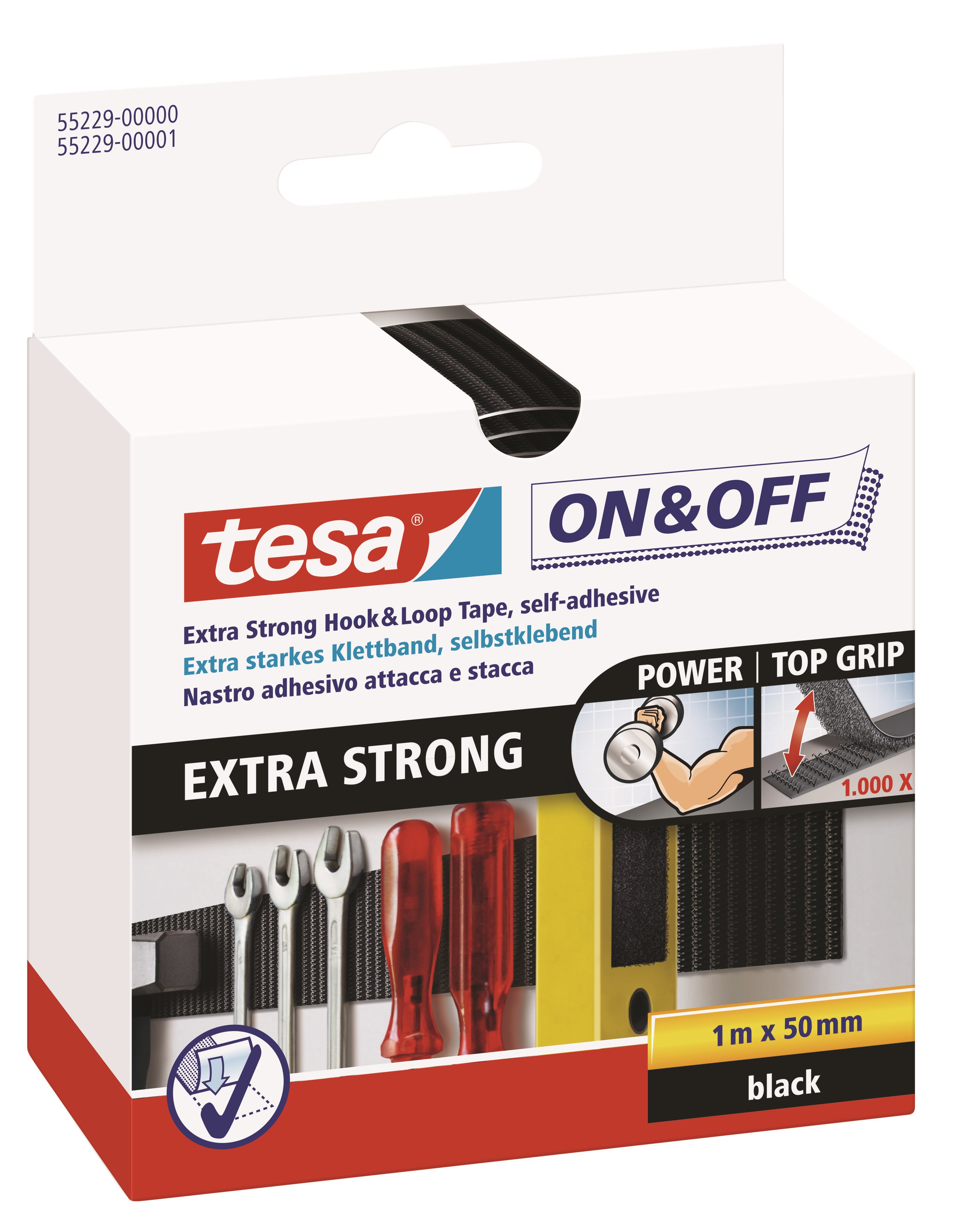 Tesa On & Off Extra Strong 50mm x 100cm Black - Klebeband Und Kleber Schwarz 55229-00000-02