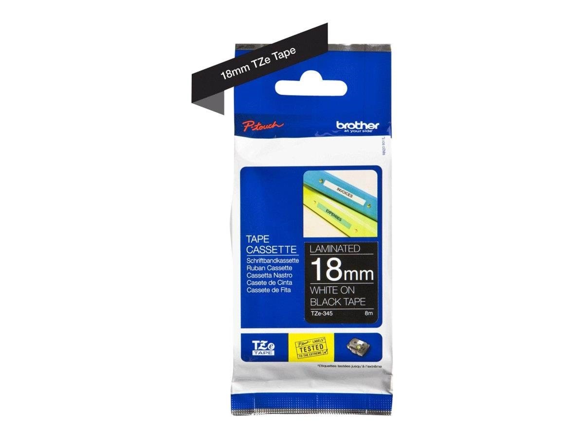 Brother Tze345 - White On Black - Roll (1.8 cm x 8 m) - Papier Fotopapier Und Etiketten