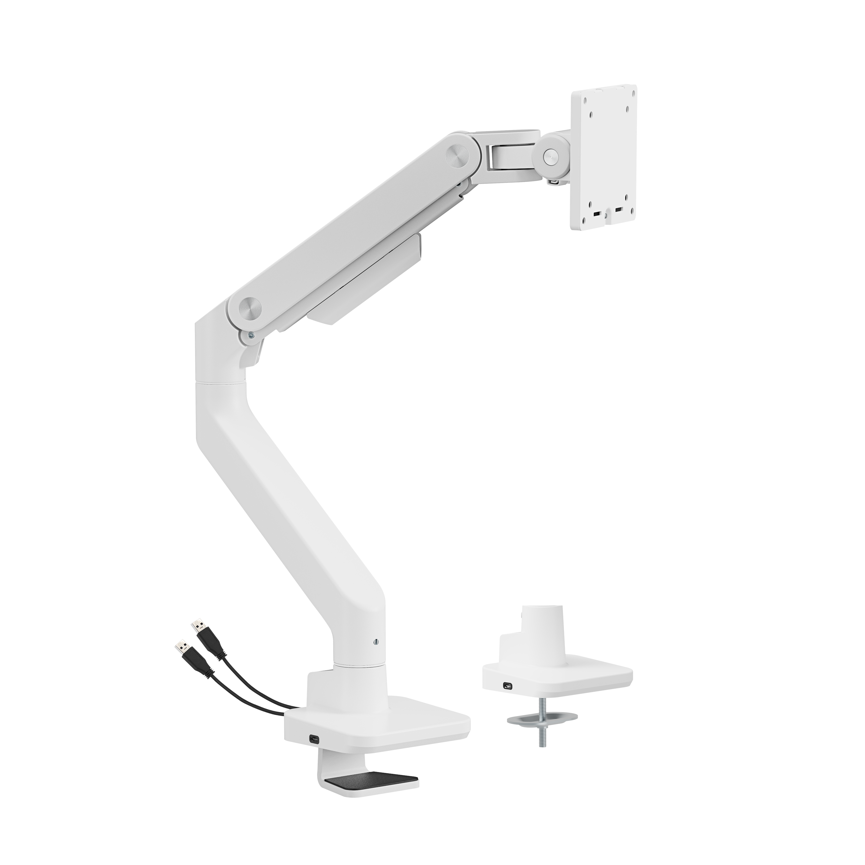 Dutzo Monitorarm Für 1 Monitor (Bis zu 49") - Heavy Duty Mit Usb A- Und C-anschlüssen - Weiß - Monitorhalterung