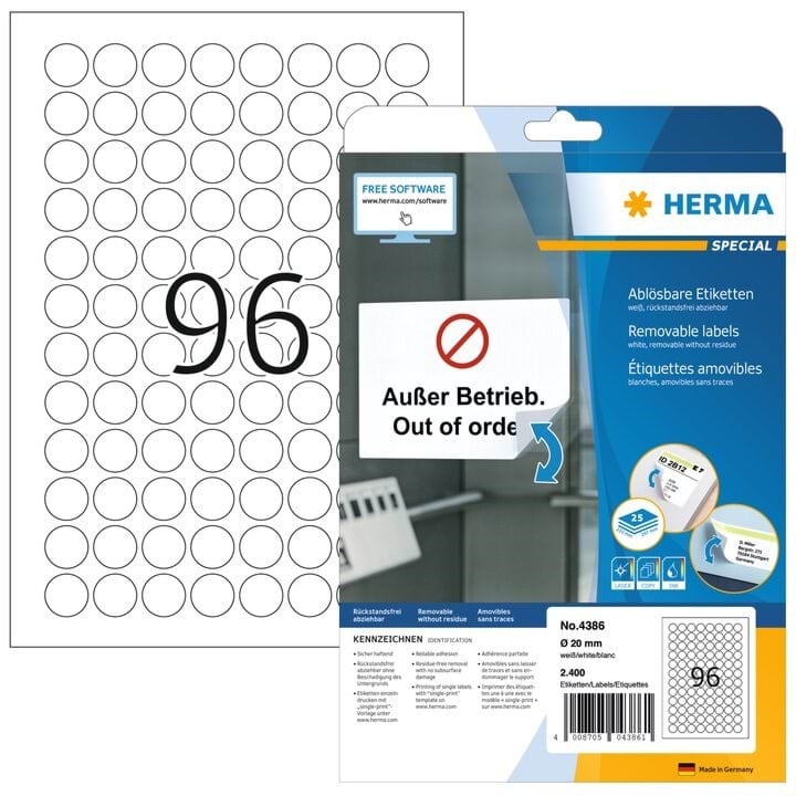 Herma Ablösbare Etiketten A4, Ø 20 mm, Rund, Weiß - Papier Fotopapier Und Etiketten 4386