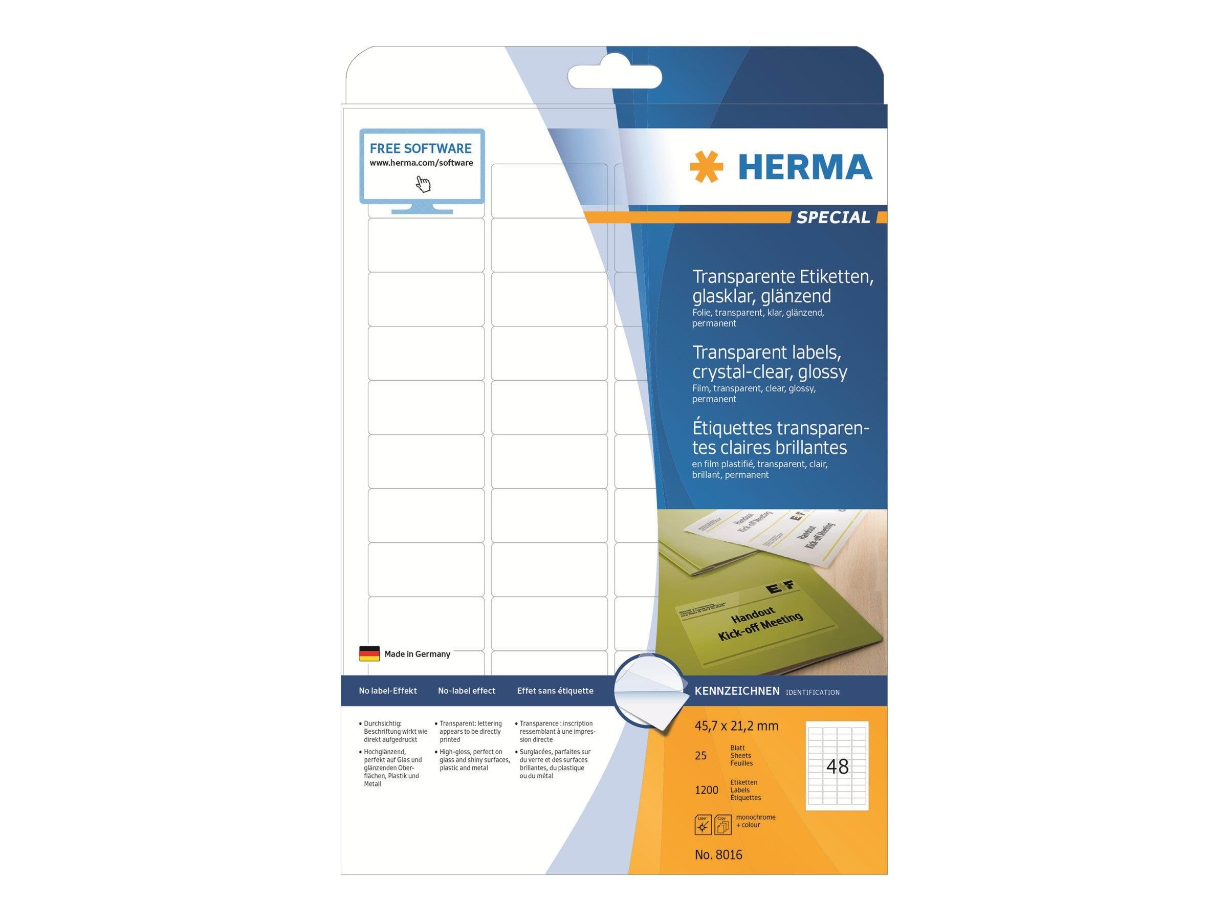 Herma Film Labels - 1200 Label(s) - 21.2 x 45.7 mm - Papier Fotopapier Und Etiketten 8016