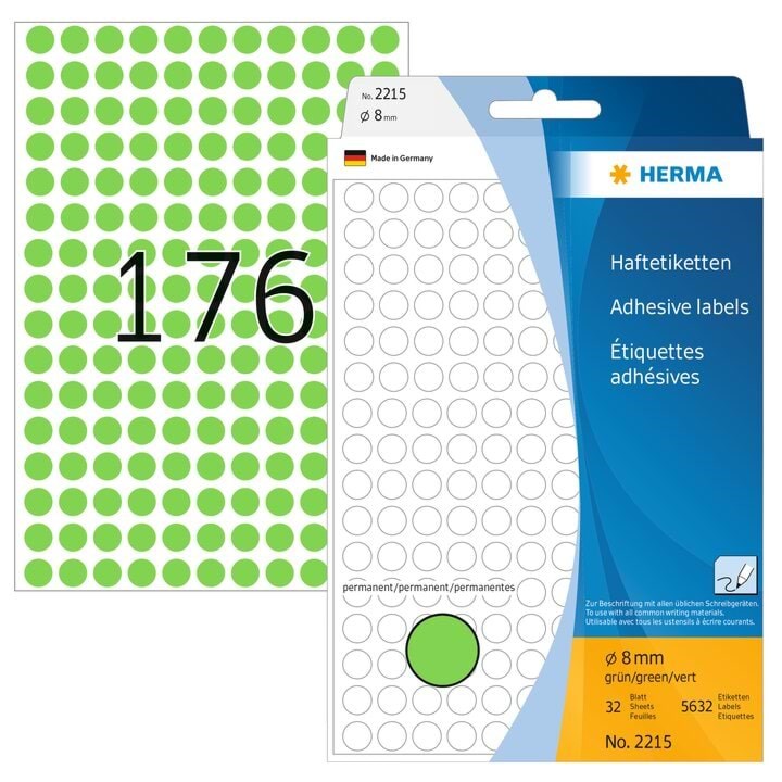 Herma Vielzwecketiketten/farbpunkte Ø 8 mm, Rund, Grün, Permanent Haftend, Zur Handbeschriftung - Papier Fotopapier Und Etiketten