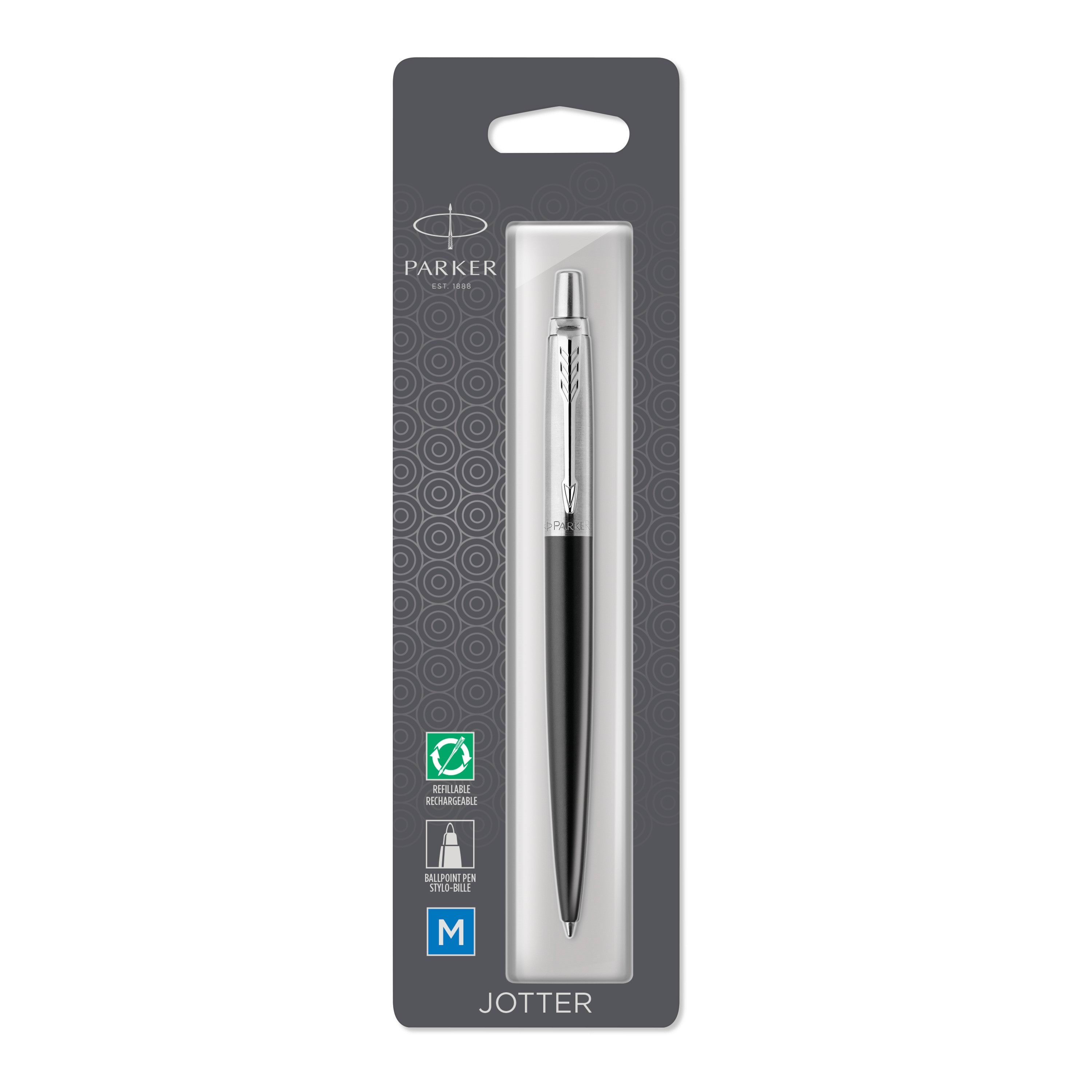 Parker Jotter Kugelschreiber | Bond Street Black | Mittlere Spitze | Blaue Tinte | Blister-verpackung - Utensilien Zum Schreiben Und Zeichnen