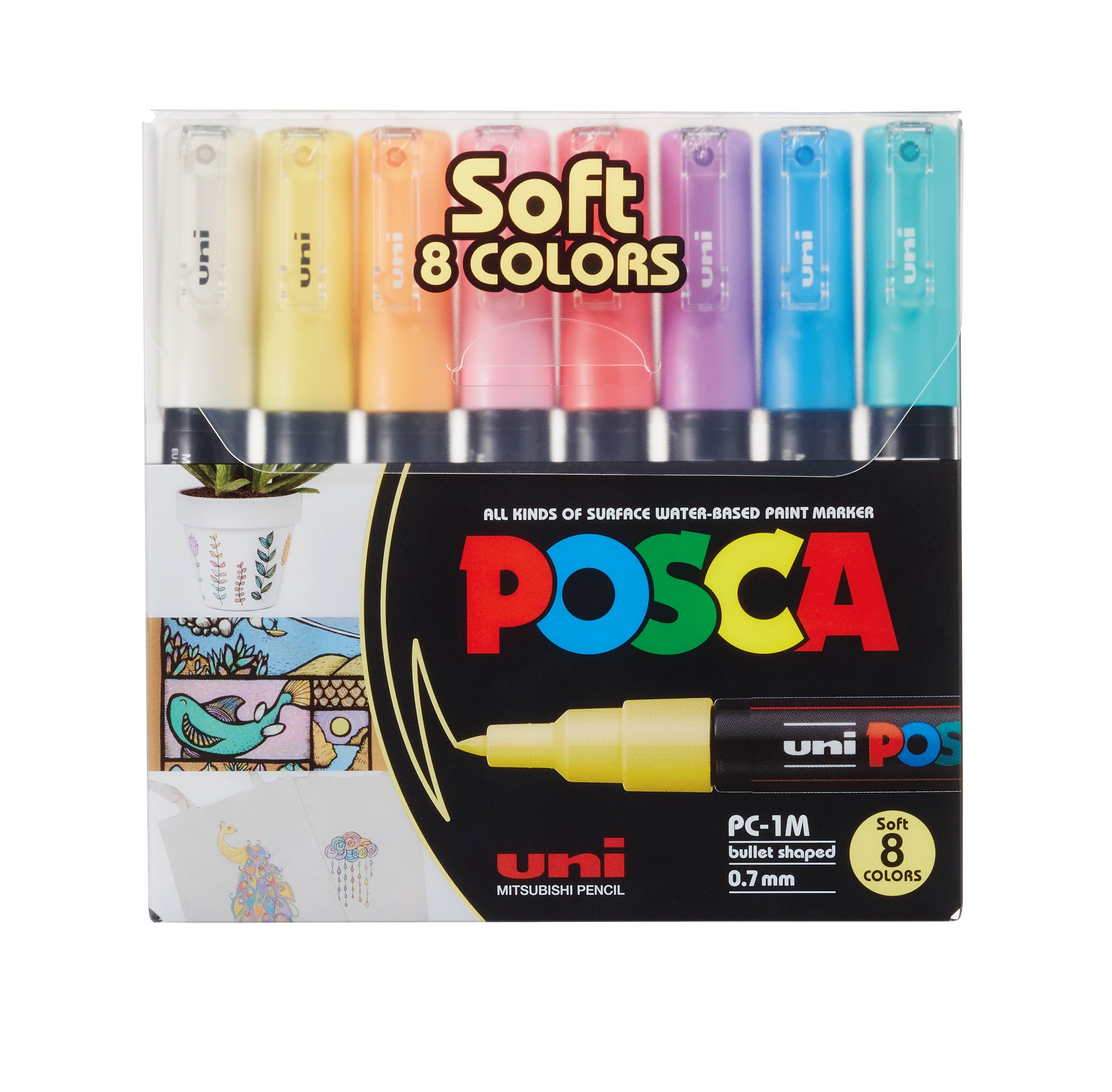 Posca Marker Sæt Soft Colors Pc-1m 8 Ass. - Utensilien Zum Schreiben Und Zeichnen