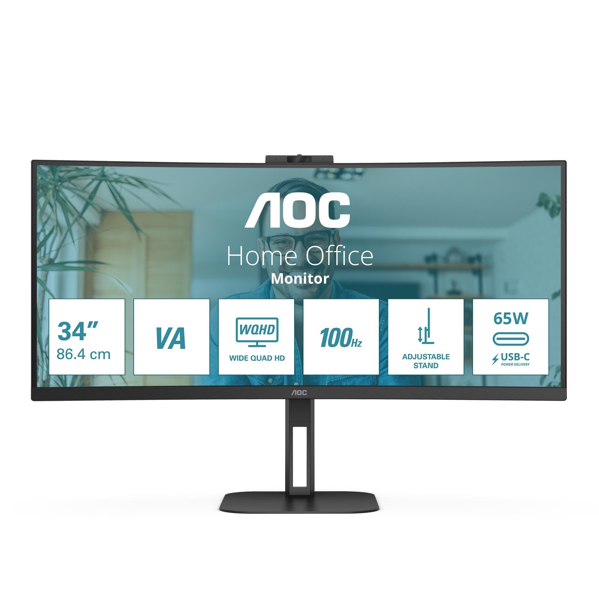 34" Aoc Cu34v5cw - 3440x1440 (Uwqhd) - 100hz - VA - 65w Usb-c - Bildschirm Black Cu34v5cw/bk