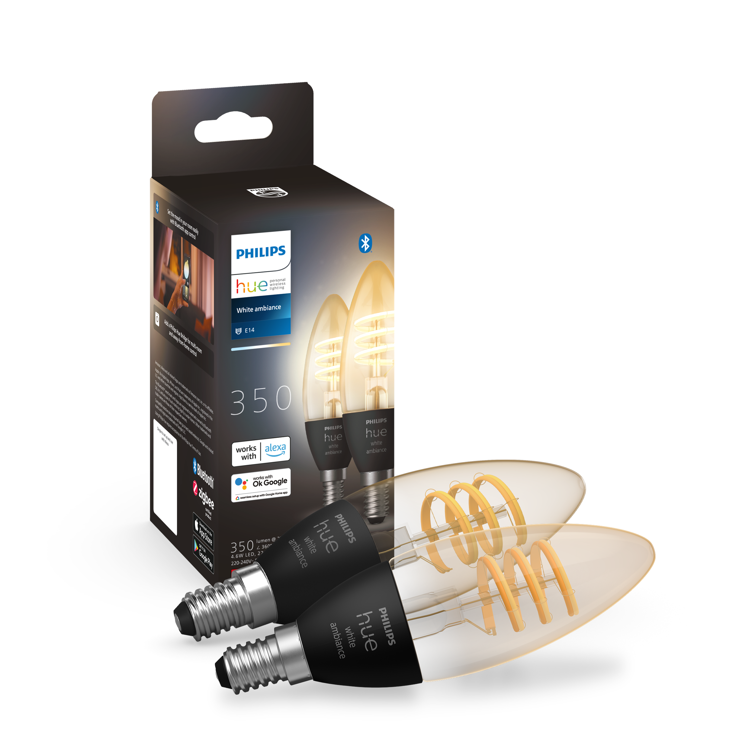 Philips Hue White Ambiance E14 Filament Candle 2-pack - Smart Home 929003145202