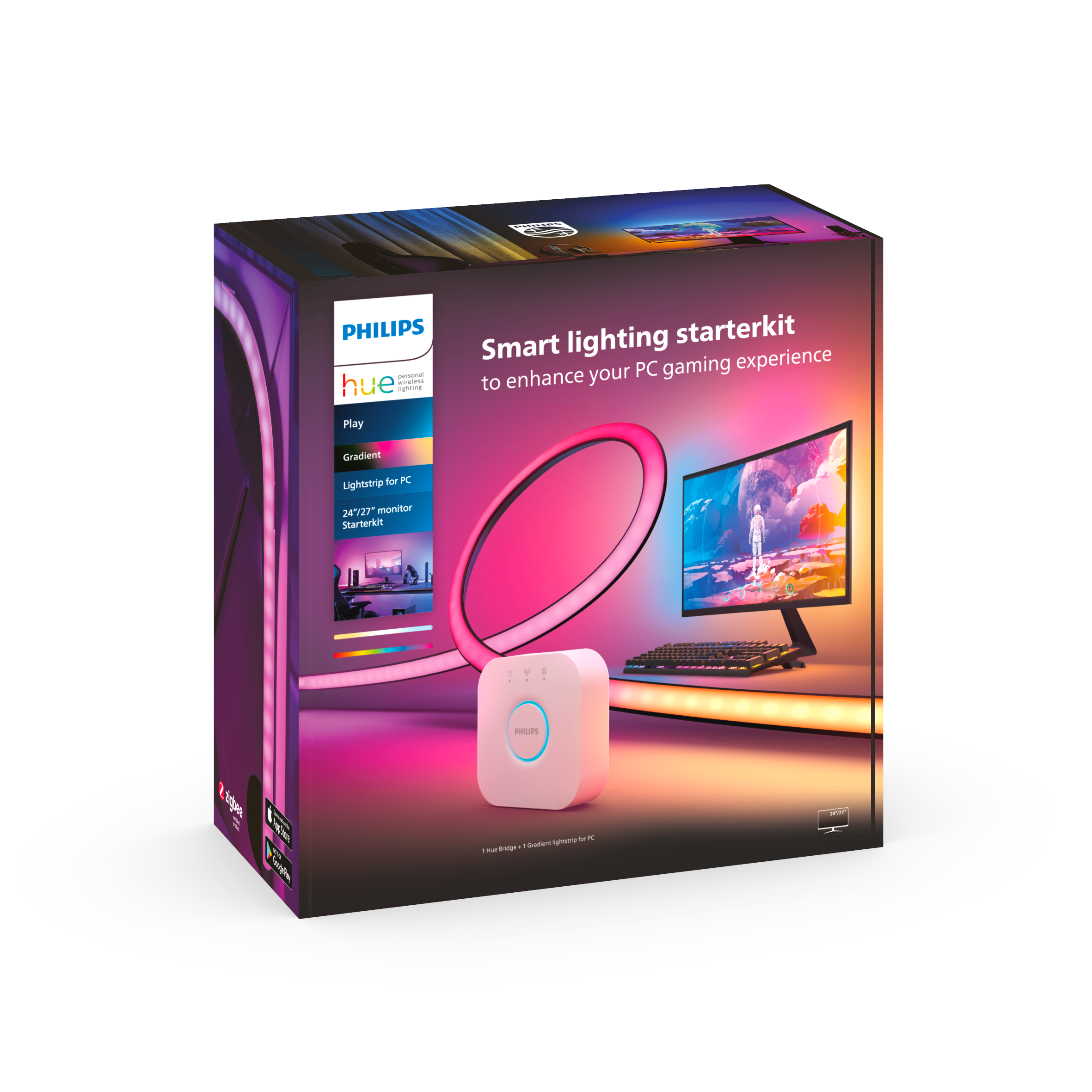 Philips Hue Play Gradient PC Lightstrip 24-27" 3-pack + Hue Bridge - Smart Home