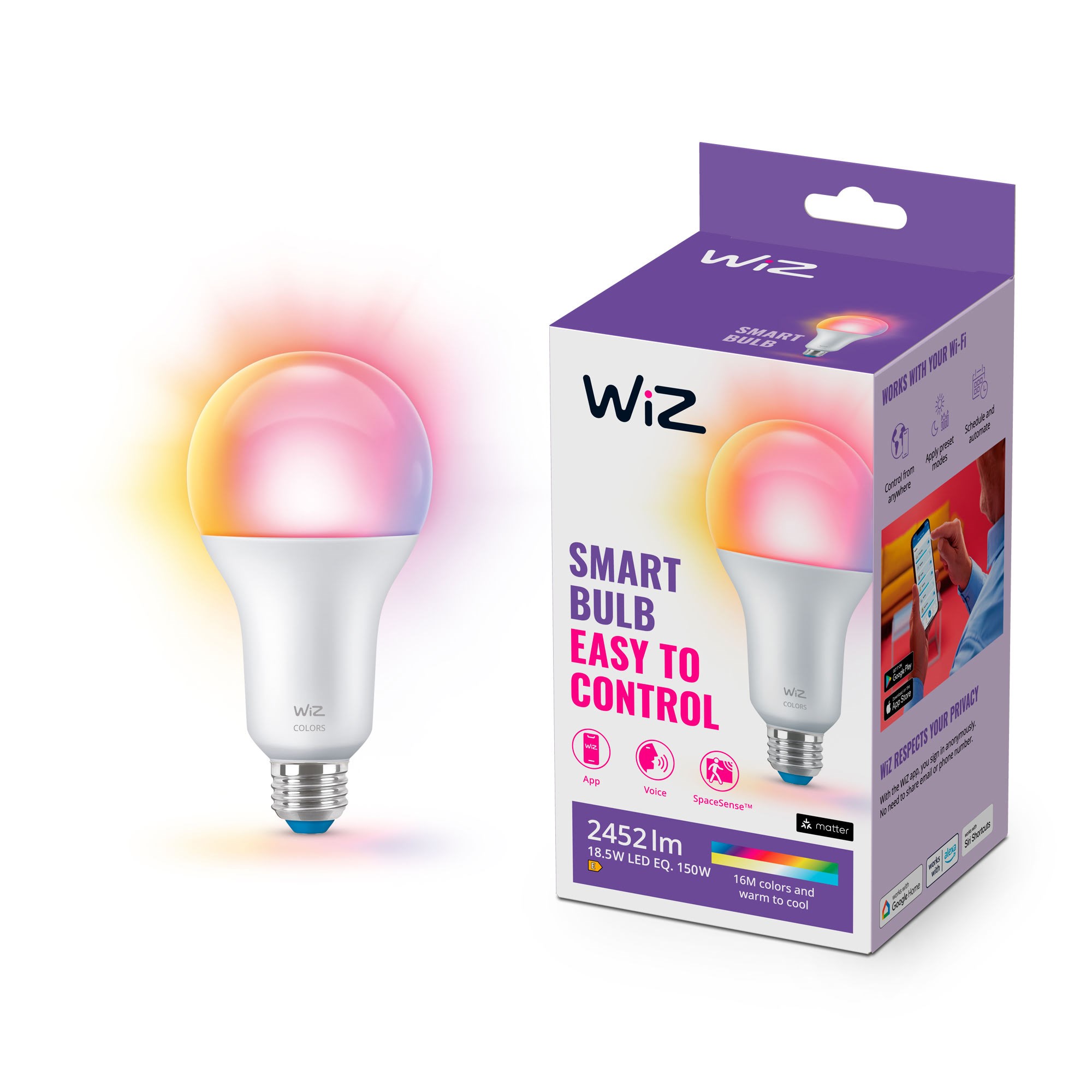 Wiz Color A80 E27 Smart Led Bulb (150w) - Rgb/16 Million Colors + Dimmable White Led - Smart Home 929003500022