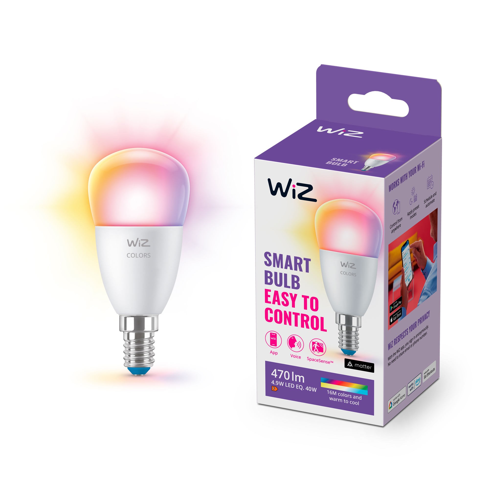 Wiz Color P45 E27 Smart Mini Bulb - Rgb/16 Million Colors + Dimmable White Led - Smart Home