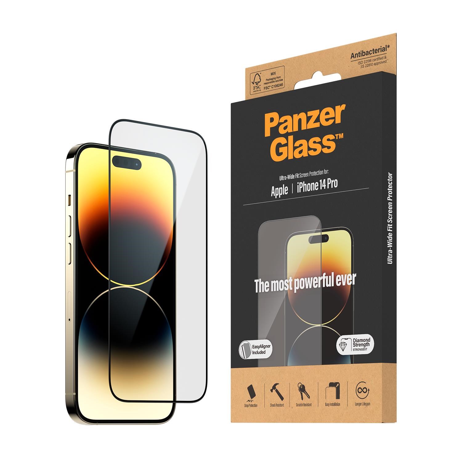 Panzerglass Screen Protector Apple Iphone 14 Pro | Ultra-wide Fit w. Easyaligner - Handys Schutzfolie Panzer2784