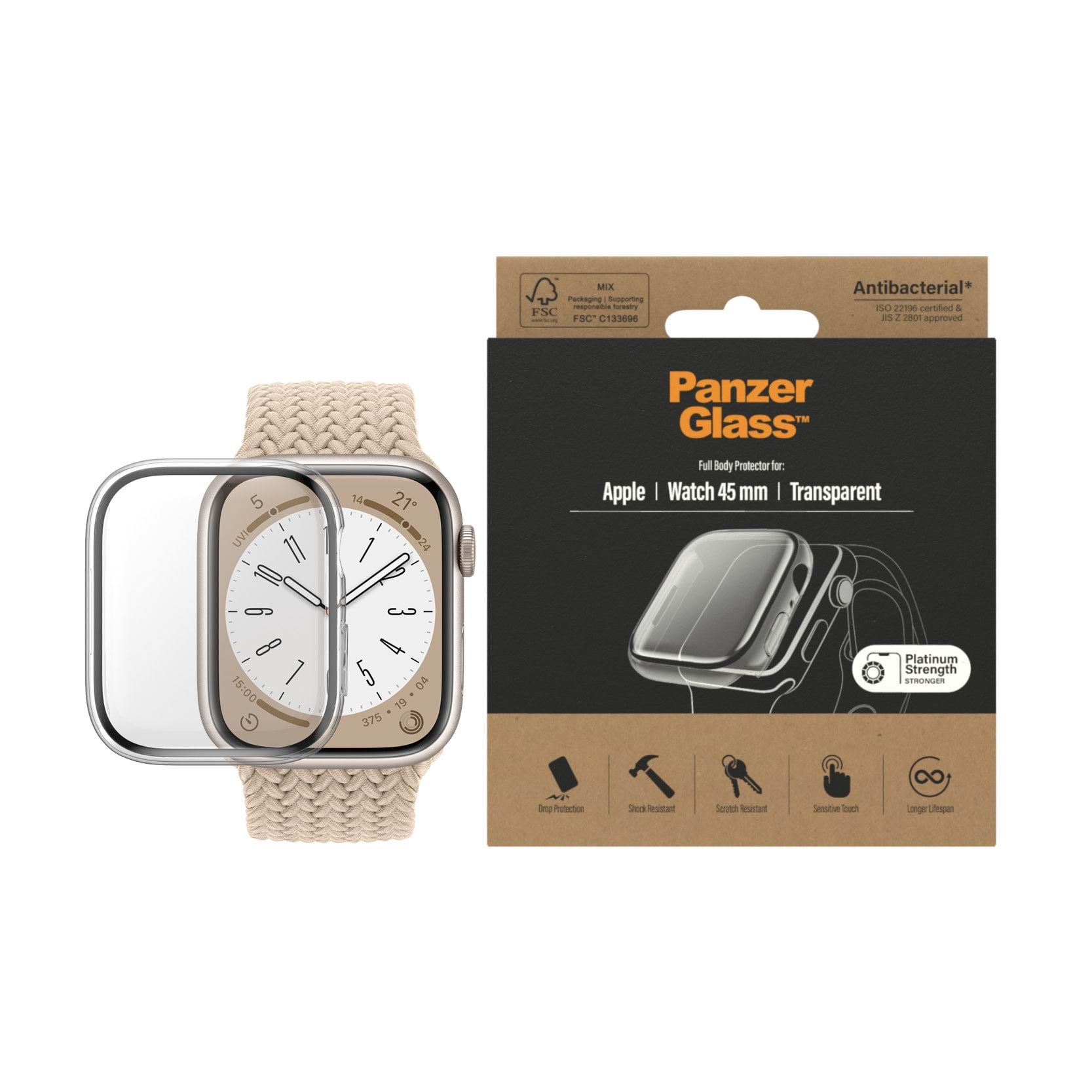 Panzerglass Screen Protection Full Body Apple Watch Series 9 | 8 | 7 | 45mm | Transparent - Smartwatch Accessories