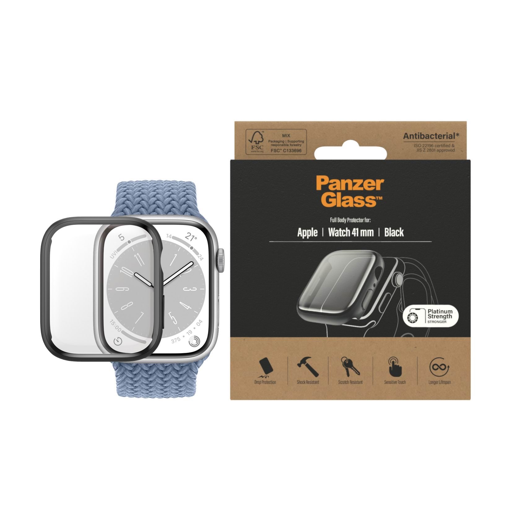 Panzerglass Screen Protection Full Body Apple Watch Series 9 | 8 | 7 | 41mm | Black - Smartwatch Accessories Panzer3663
