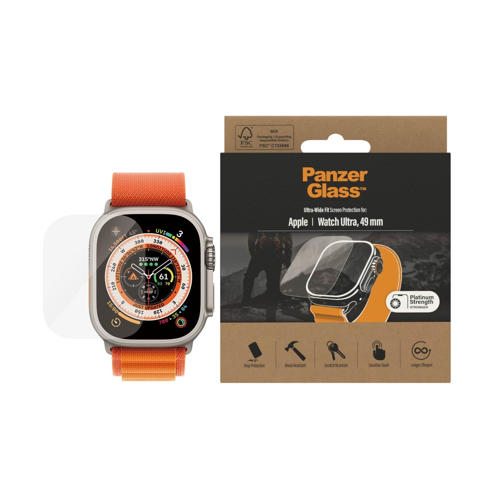 Panzerglass Screen Protector Apple Watch Ultra 2 | Ultra | 49 mm w. Easyaligner - Smartwatch Accessories Panzer3680