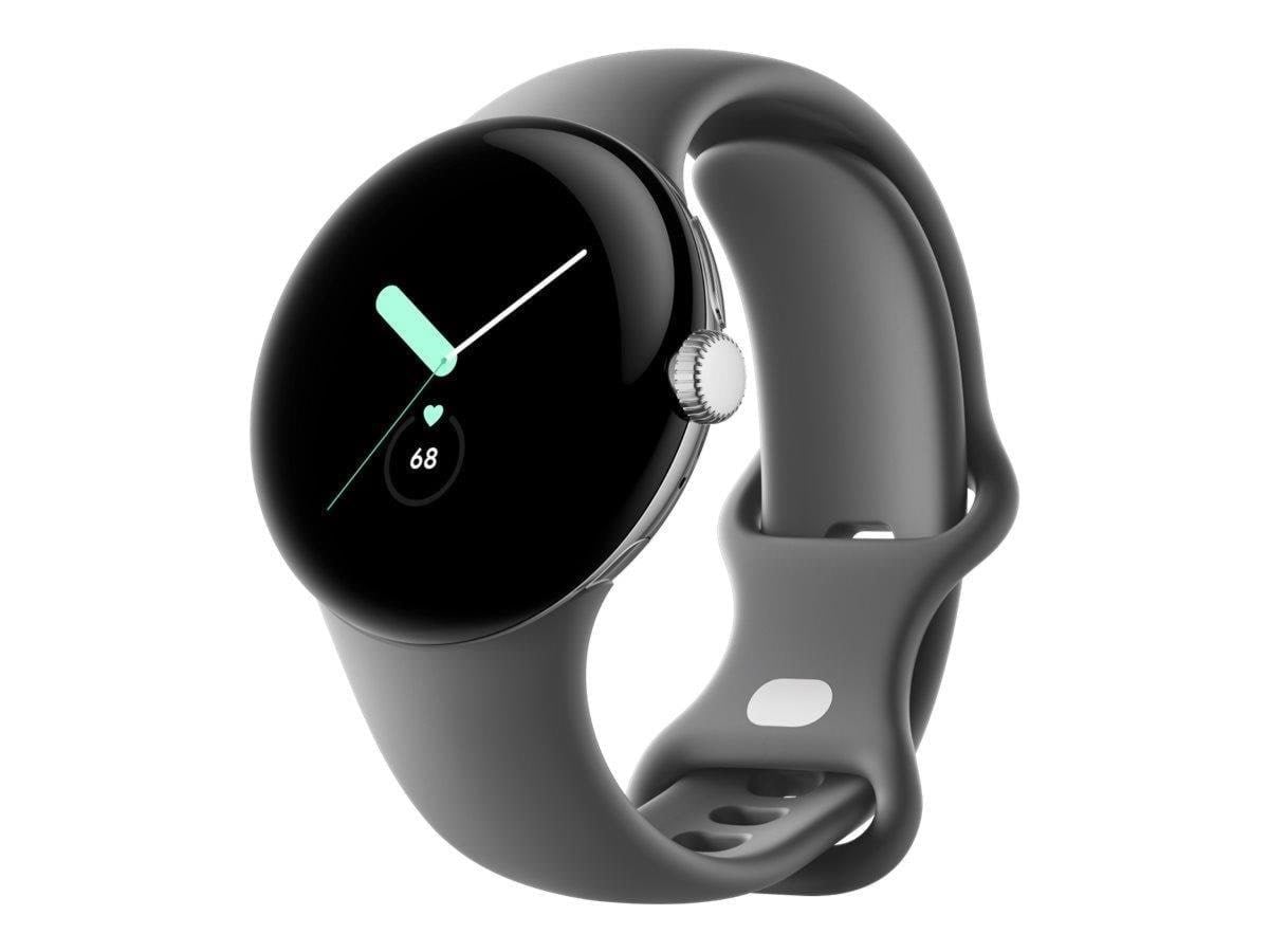 Google Pixel Watch Lte - Polished Silver With Charcoal Band - Smartwatches Pulsuhren Sportuhren Schrittzaehler Grey Ga04303-de