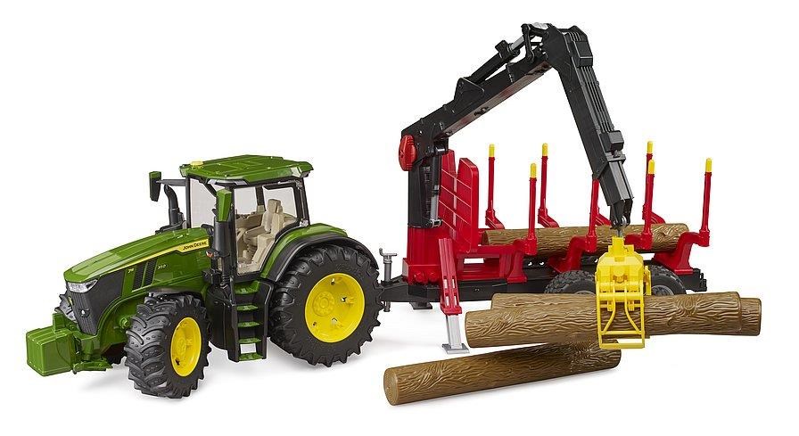 Bruder John Deere 7R 350 With Forestry Trailer And 4 Trunks - Spielzeugauto
