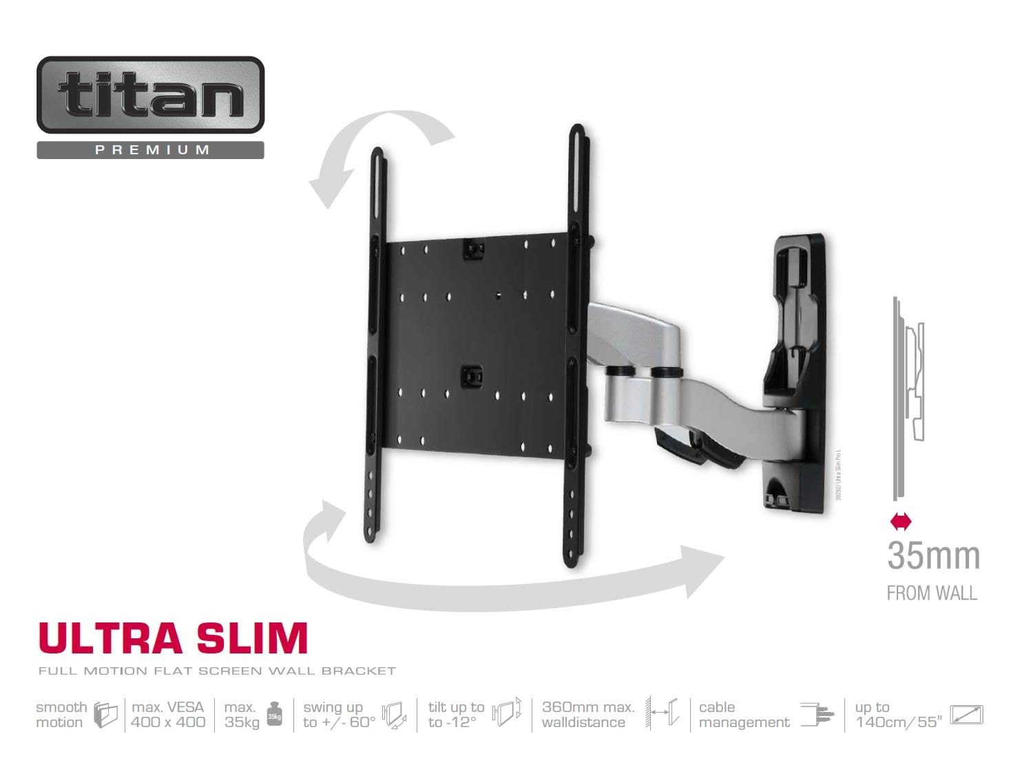 Vivanco Full Motion Slim Bracket Vesa 400 35kg - Max 35 kg - Recommended For 55" - TV AV Moebel Wandbeschlaege