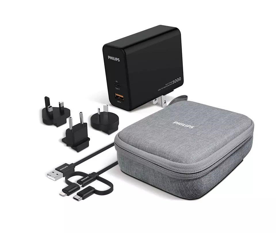 Philips Reiseadapter Und Powerbank - 5000 Mah - QC 3.0 & PD (Inkl. Usb-a- Auf Usb-c/lightning-kabel) - Handys Adapter Und Ladegeraete Dlp5751t