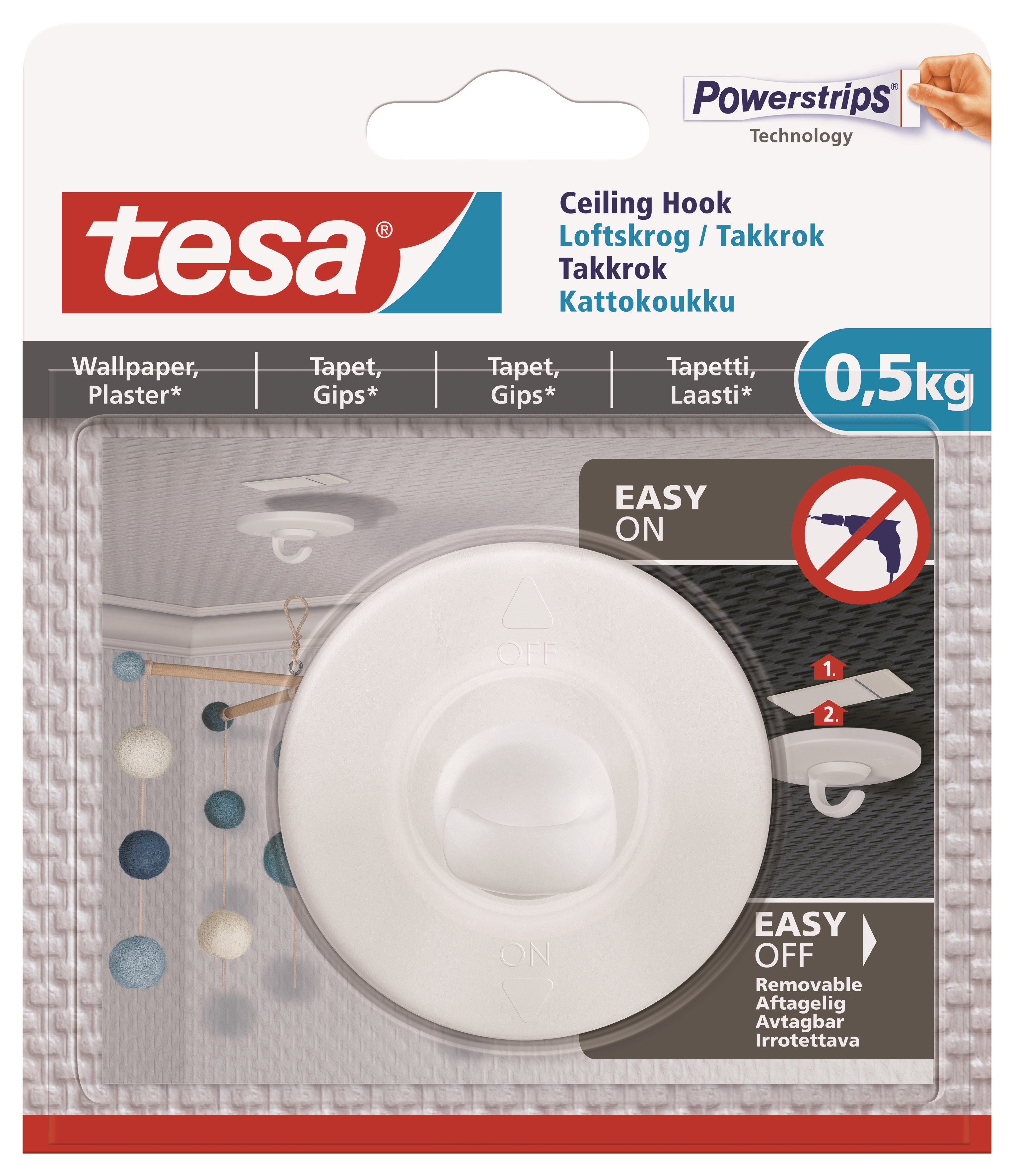 Tesa Adhesive Ceiling Hook 0.5kg Wallpaper - Kleiderbuegel Und Haken 77781-00005-00