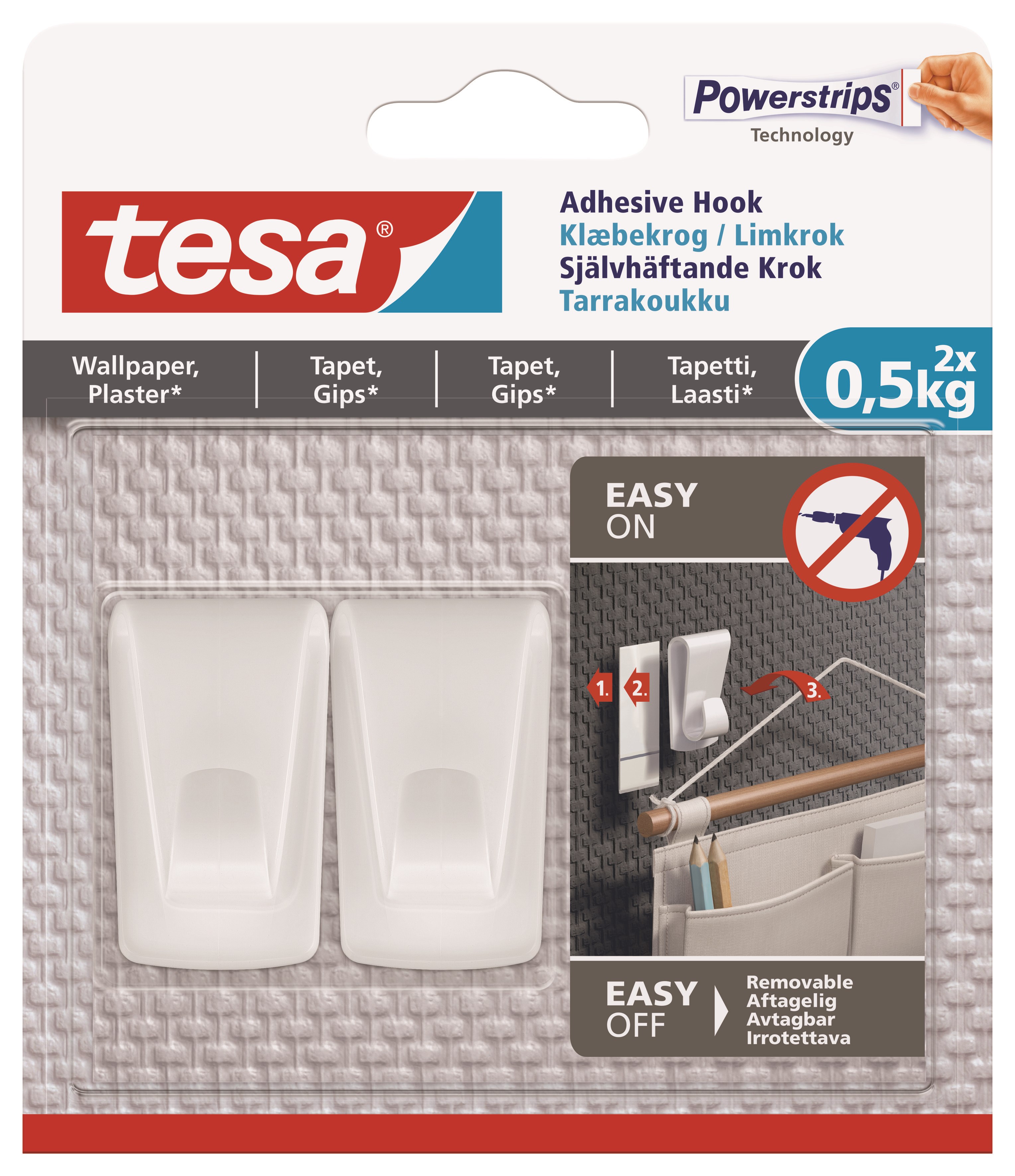 Tesa Adhesive Deco Hook 0.5kg Wallpaper - Kleiderbuegel Und Haken