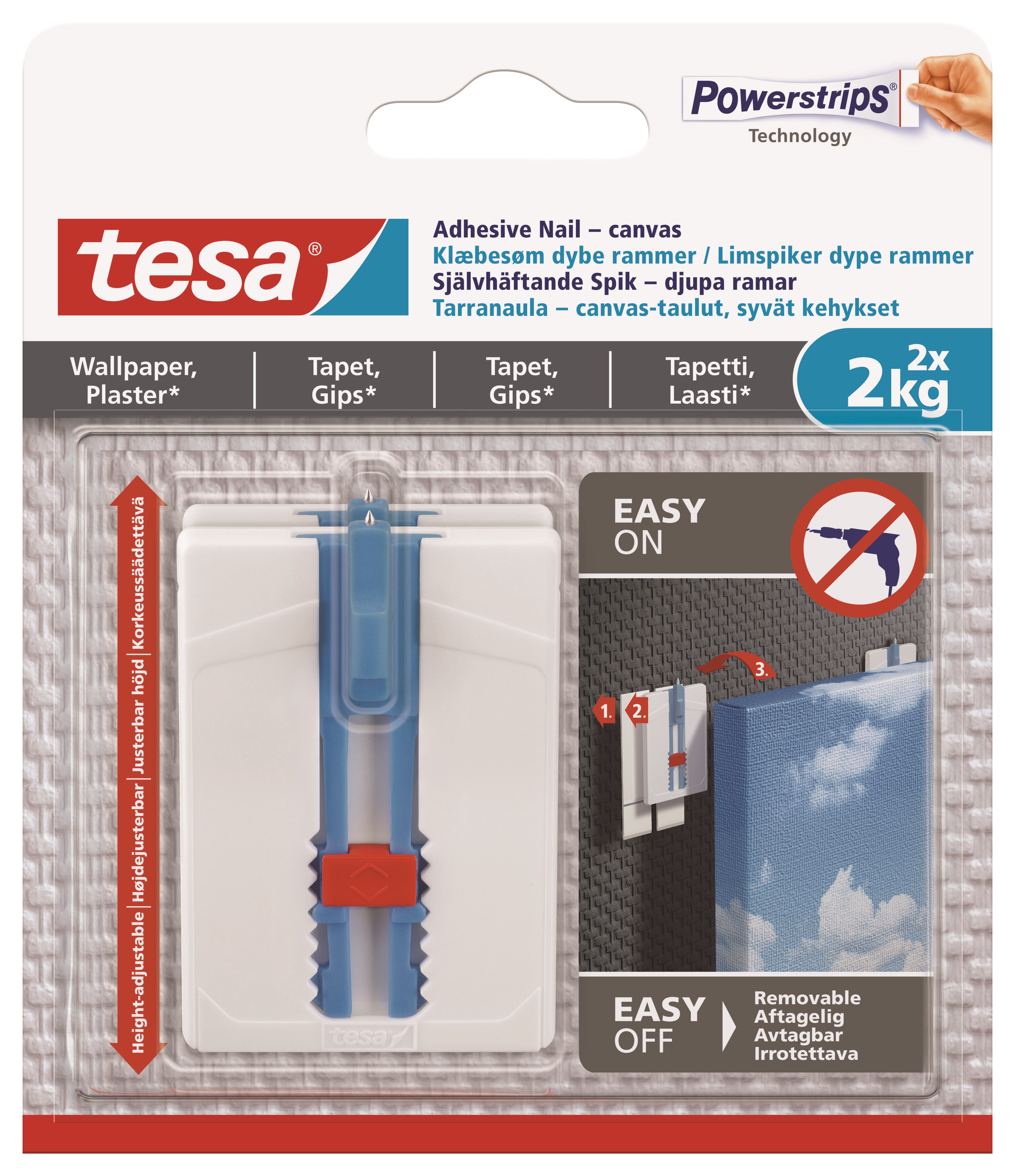 Tesa Adhesive Nail Adjustable 2kg Canvas For Wallpaper - Kleiderbuegel Und Haken 77779-00005-00