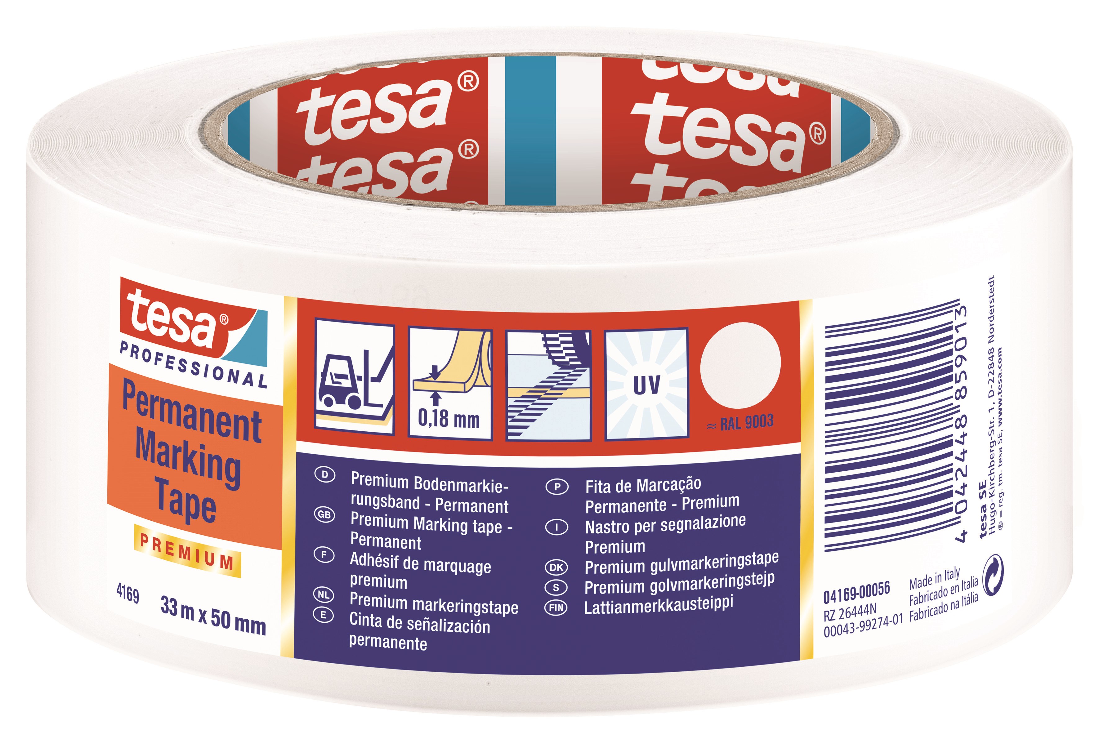 Tesa Floor Marking Tape Premium Indoor And Outdoor 33m x 50 mm White - Klebeband Und Kleber 04169-00056-93