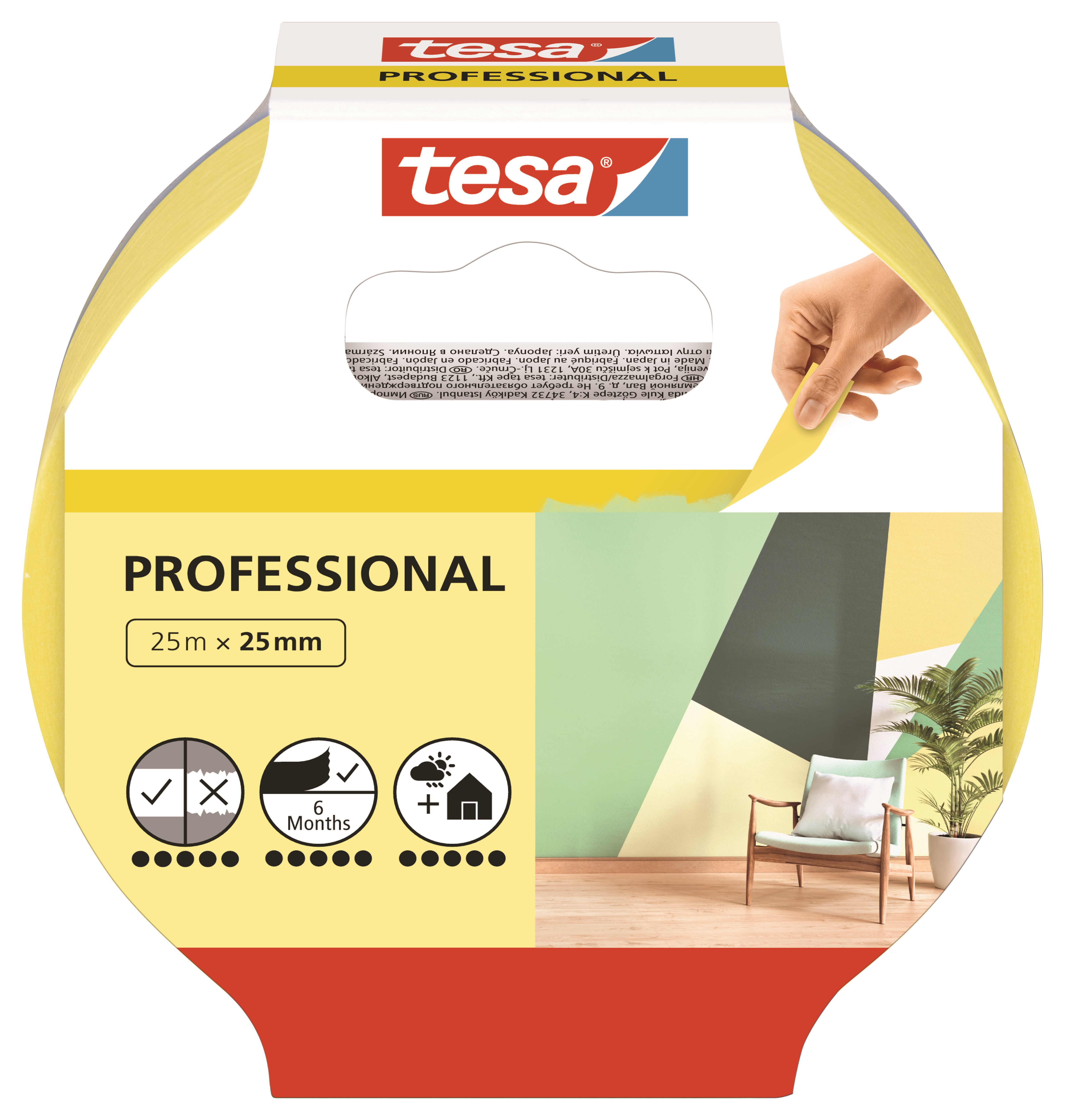 Tesa Abdeckband Professional Gelbes Washi Malerband 25 m x 25 mm - Klebeband Und Kleber