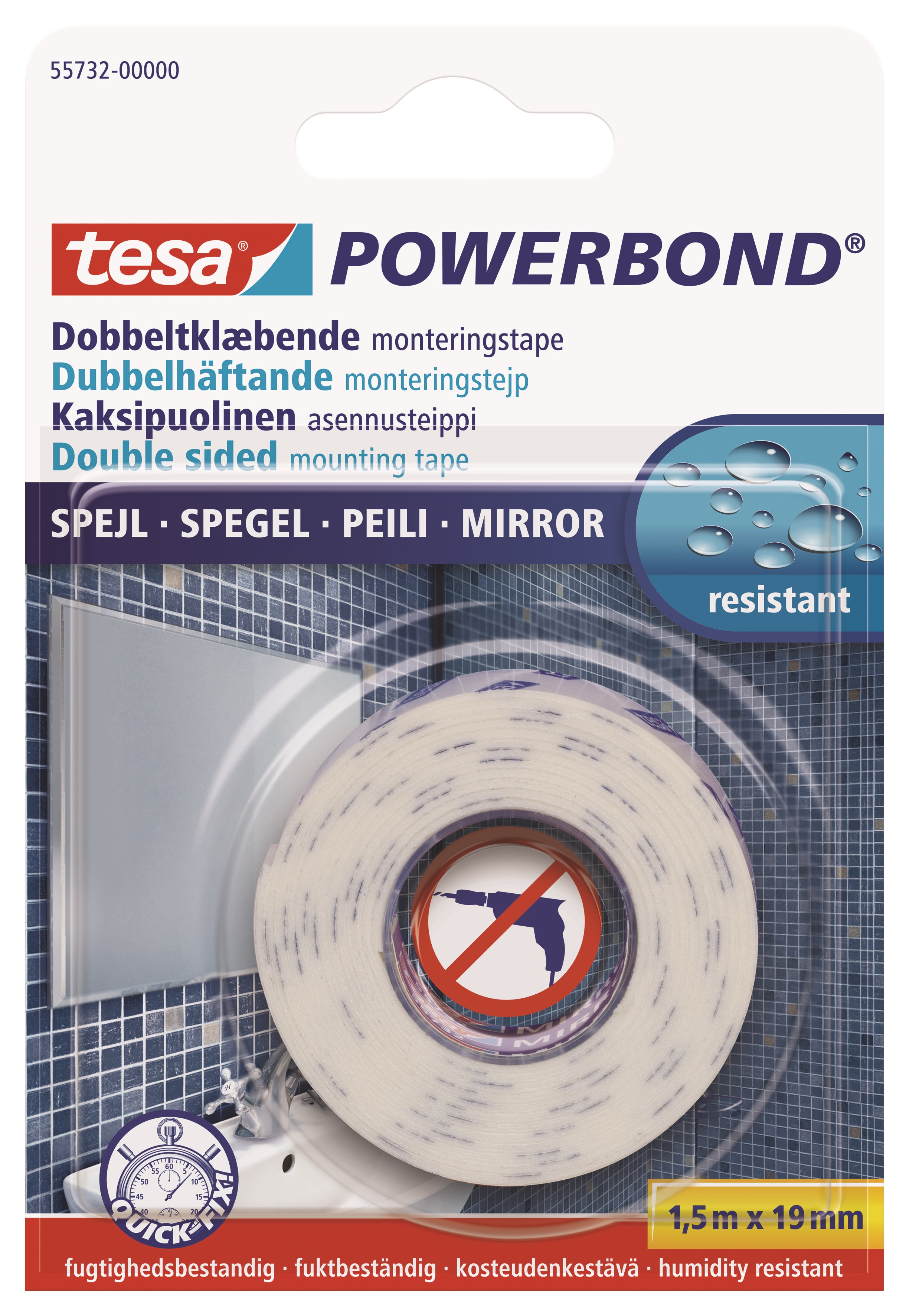 Tesa Powerbond Mounting Tape Mirror 1.5m x 19mm - Klebeband Und Kleber